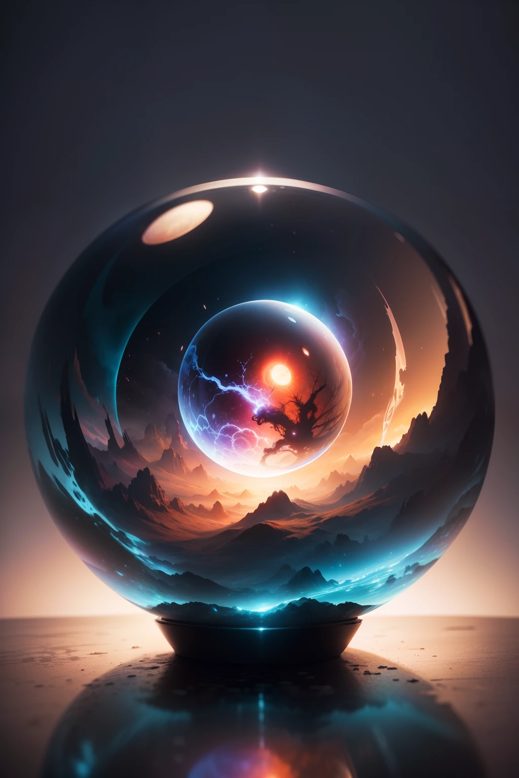 Brain inside a glass sphere , high detail, fantasy, realistic, light effect, hyper detail, volumetric lighting, cinematic, macro, depth of field, blur, red light and clouds from the back, highly detailed epic cinematic concept art cg render made in maya, blender and photoshop, octane render, excellent composition, dynamic dramatic cinematic lighting, aesthetic, very inspirational, world inside a glass sphere by james gurney by artgerm with james jean, joe fenton and tristan eaton by ross tran