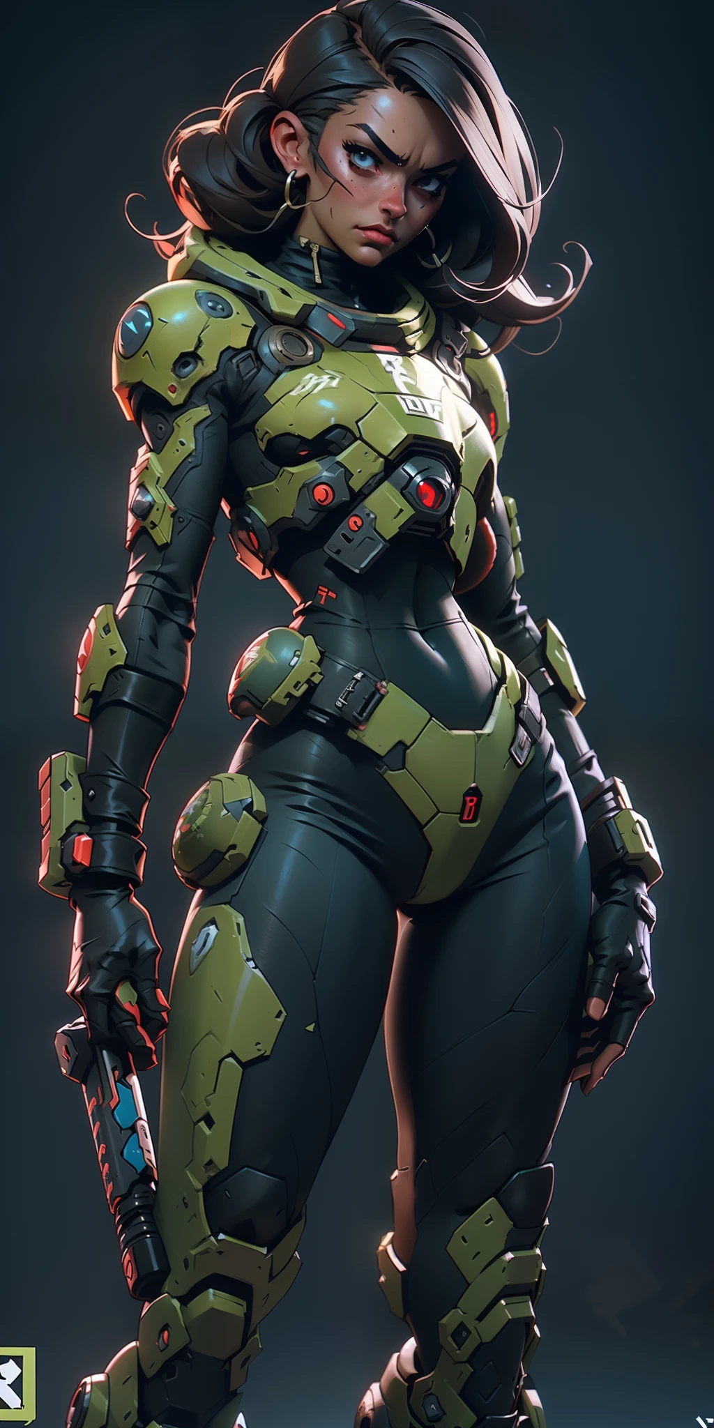 melhor qualidade, ultra detalhado, obra prima, 1 garota, combatente sci-fi estilo doom slayer, doom eternal game, (garota soldado usando uma armadura nsfw do doom slayer), pose dinamica, pose de combate, ureal engine 5, 8k, luz dramatica, apocalyptic urban setting, proporcional, simetrico, Aurea Ratio, artstation