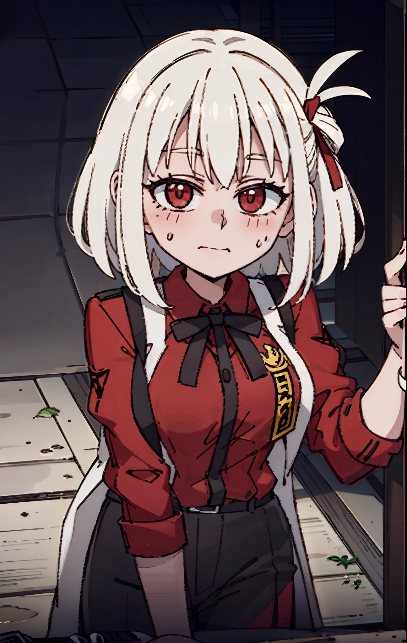 one-girl，Yellow hair，Be red in the face，one color background，Sorry，all  fours