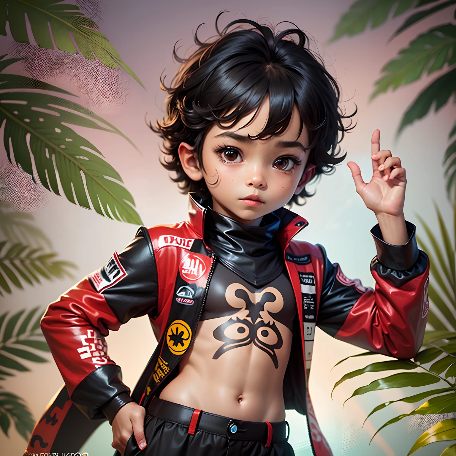 a cute boy character with crisp black skin , roupa da moda flamengo, bonito   em uma espacionave,   estilo cartoon chibi, nitido e bem detalhado --auto --s2