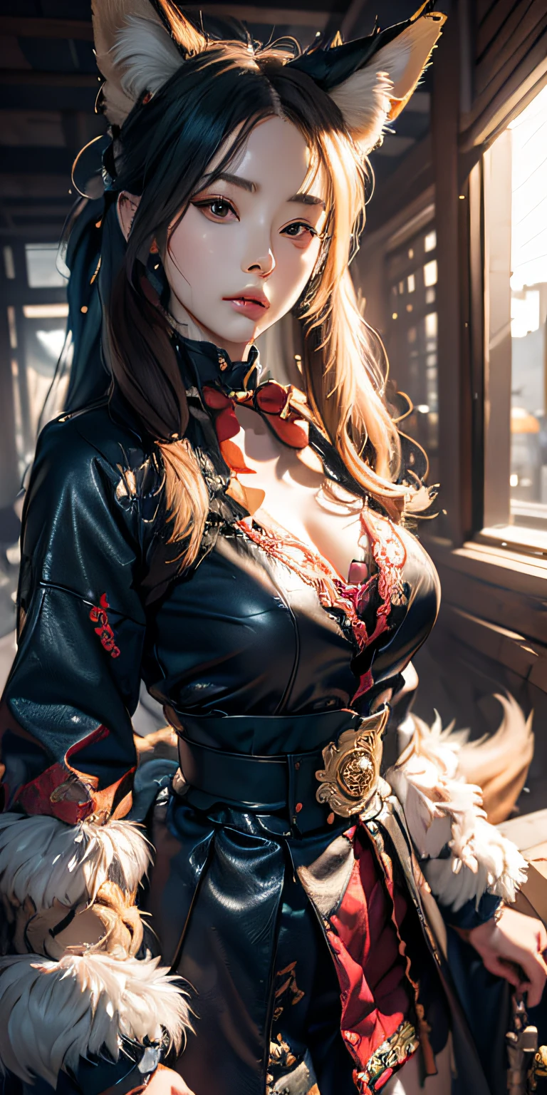 1girl,solo, official art, unity 8k wallpaper, ultra detailed, beautiful and aesthetic, beautiful, masterpiece, best quality, Kitsune witch, fox mask, haori jacket, foxfire spell, fox familiar, transformation,depth of field,