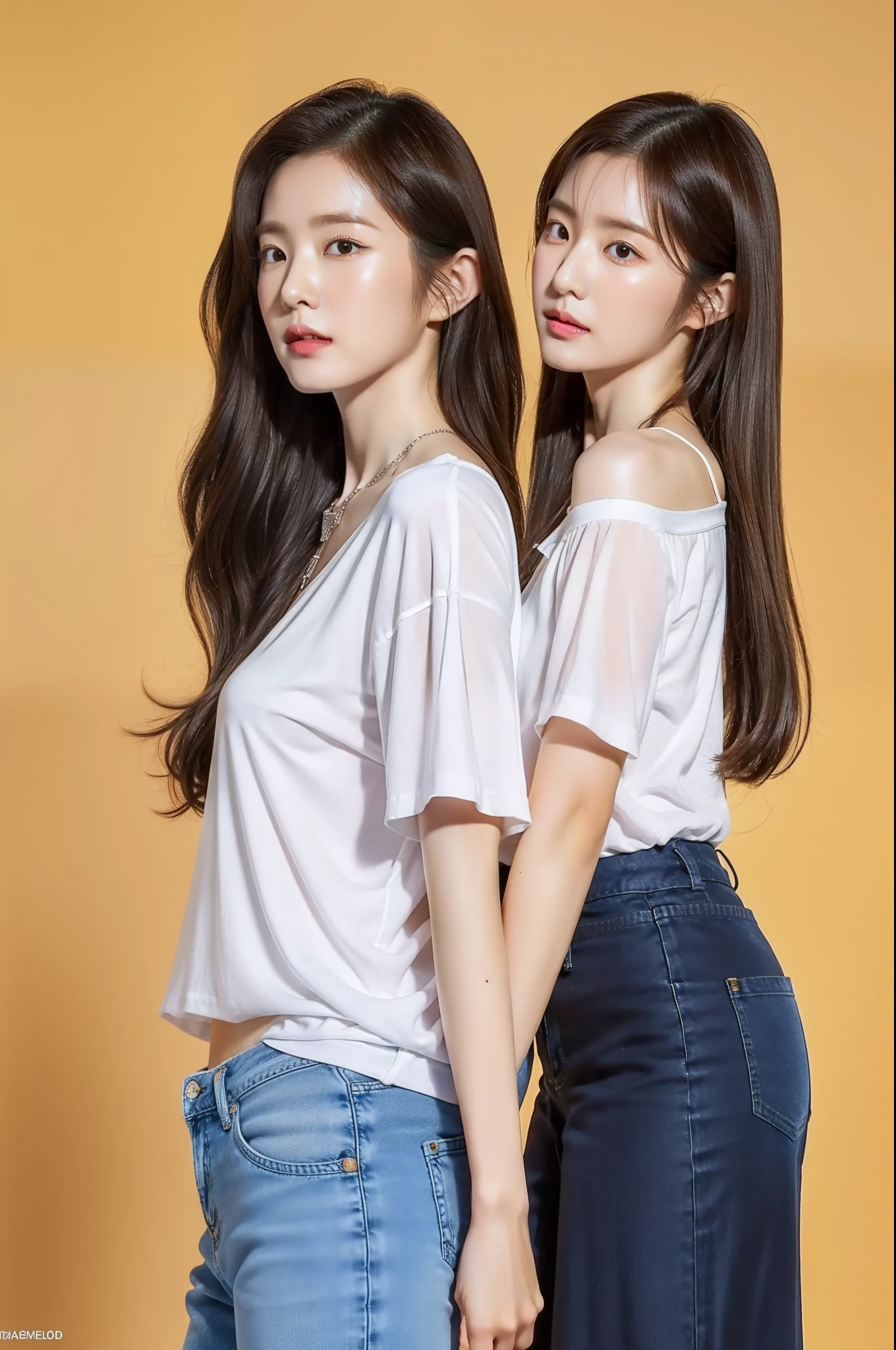 (2 girls, 15 years old, Same height :1.2) ,Rear view,  Couples Focus ,    Japanese Girls ,  (Smile:0.7), Stand side by side ,  Upper Body, White long-sleeved T-shirt, Navy blue bloomers, Please recall, The fabric of the bloomers is very thin, Practical butt crack, にやにやのSmile, Very short hair , (High color saturation:1.0),  (Very delicate skin), (best quality:1.0), (Ultra-high resolution:1.0) ,(Practical:1.0), (Ultra Detailed:1.0), (8k, original photo:1.1)