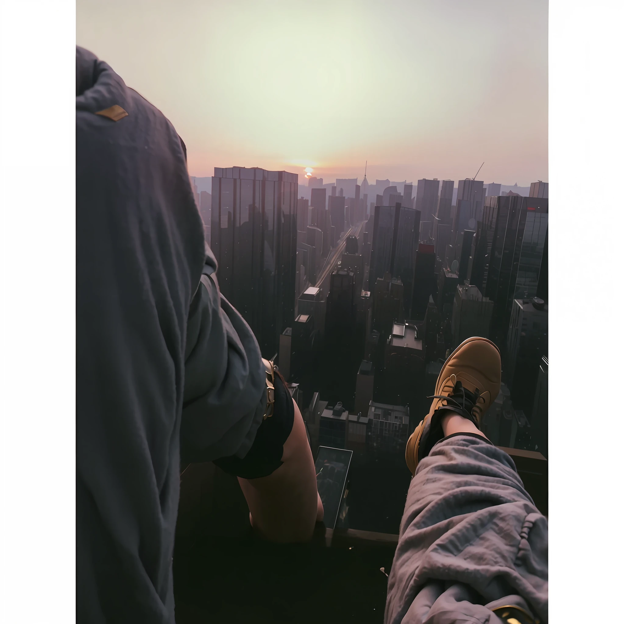 Alafs stepped on the windowsill,Overlooking the city at sunset, sitting on a skyscraper rooftop, chill time. Good view, standing on the roof of a skyscrapper, walking on top of a tiny city, perched on a skyscraper, above city, instagram photo amazing view, Standing on the roof, sky - high view, Standing on the roof McCorg, in a panoramic view, full bodyesbian, best qualtiy, tmasterpiece, 超高分辨率, (真实感:1.4), absurderes, Cinema lights,(koh_amberheard:0.9), extremelydetailedface,Fantasy sci-fi creatures,ultra-realistic realism,steampunc,intricatedesign,extremely higly detailed,exquisite detailing,buliding,Mechanical punk