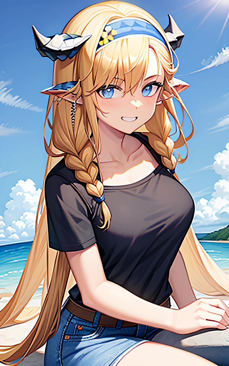 a cartoon picture of a woman with a bikini, zelda botw, zelda, from legend of zelda, botw style, zelda style art, botw, zelda breath of the wild, princess zelda, video game fanart, breath of the wild art style, breath of the wild style, portrait of zelda, hyrule, zelda with triforce, tongue out, sweaty, blushing, blonde hair, saliva, seductive smile, full blush, ahegao, naughty face, upper teeth, oral invitation, highres