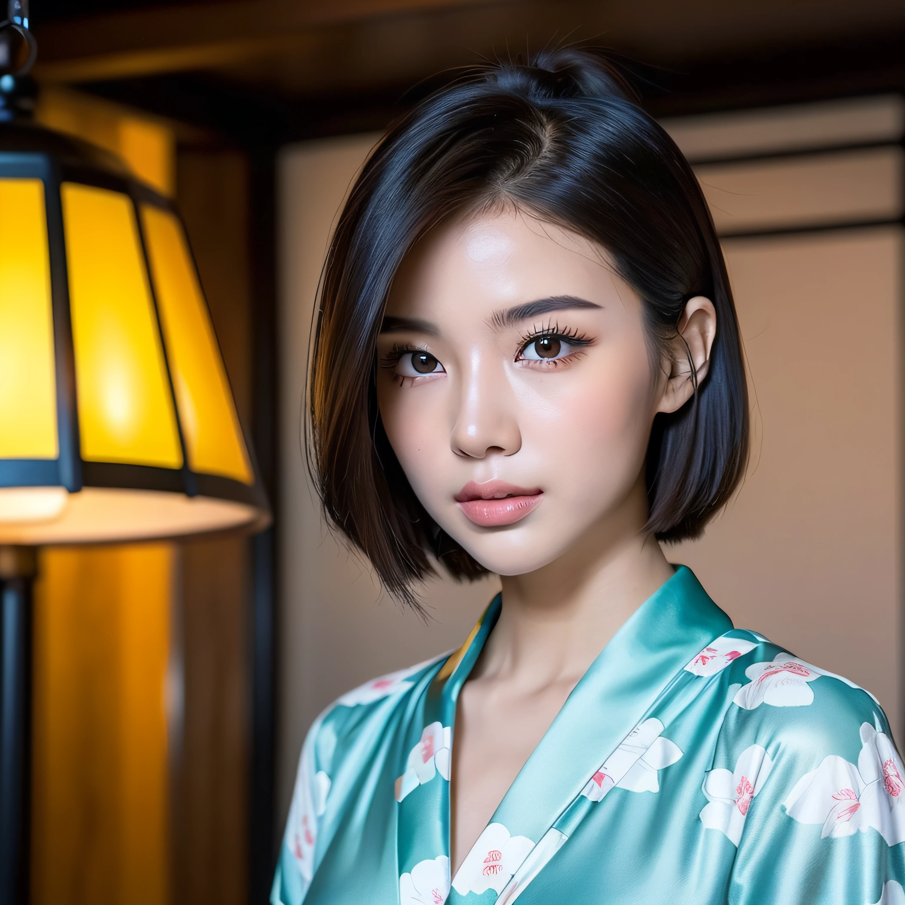 (((Wide View、fish-eye lens)))、(Japan festival venue)、Red lantern、beautifull asian girl ever、Upstyle hair、brown haired、Slim Style、Wearing a yukata with a cute Japan pattern、silver hair girl、a Korean girl、(top-quality、8K、32K、masterpiece、nffsw:1.3)、(Attractive Japanese Woman Pictures)、1 girl in、perfect bodies、hyperdetailed face、Detailed lips、finely eye、二重まぶた、(魅惑的)、((agitation:1.5))、((During estrus))、a sexy girl、jaw-dropping beauty