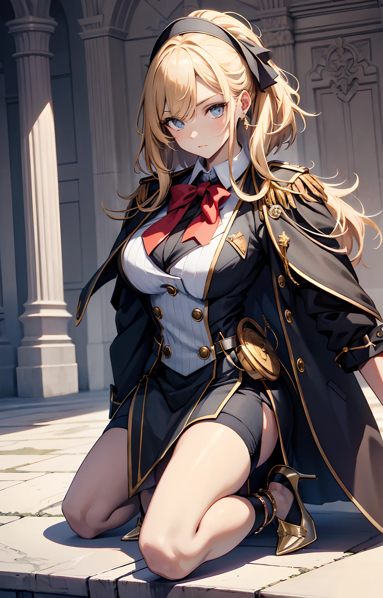best qualityer,tmasterpiece,Ultimate resolution,downy,Extremely colorful,Stewardess,Kneel,behead,behead,guillotine,Anklets,high-heels,Correct posture