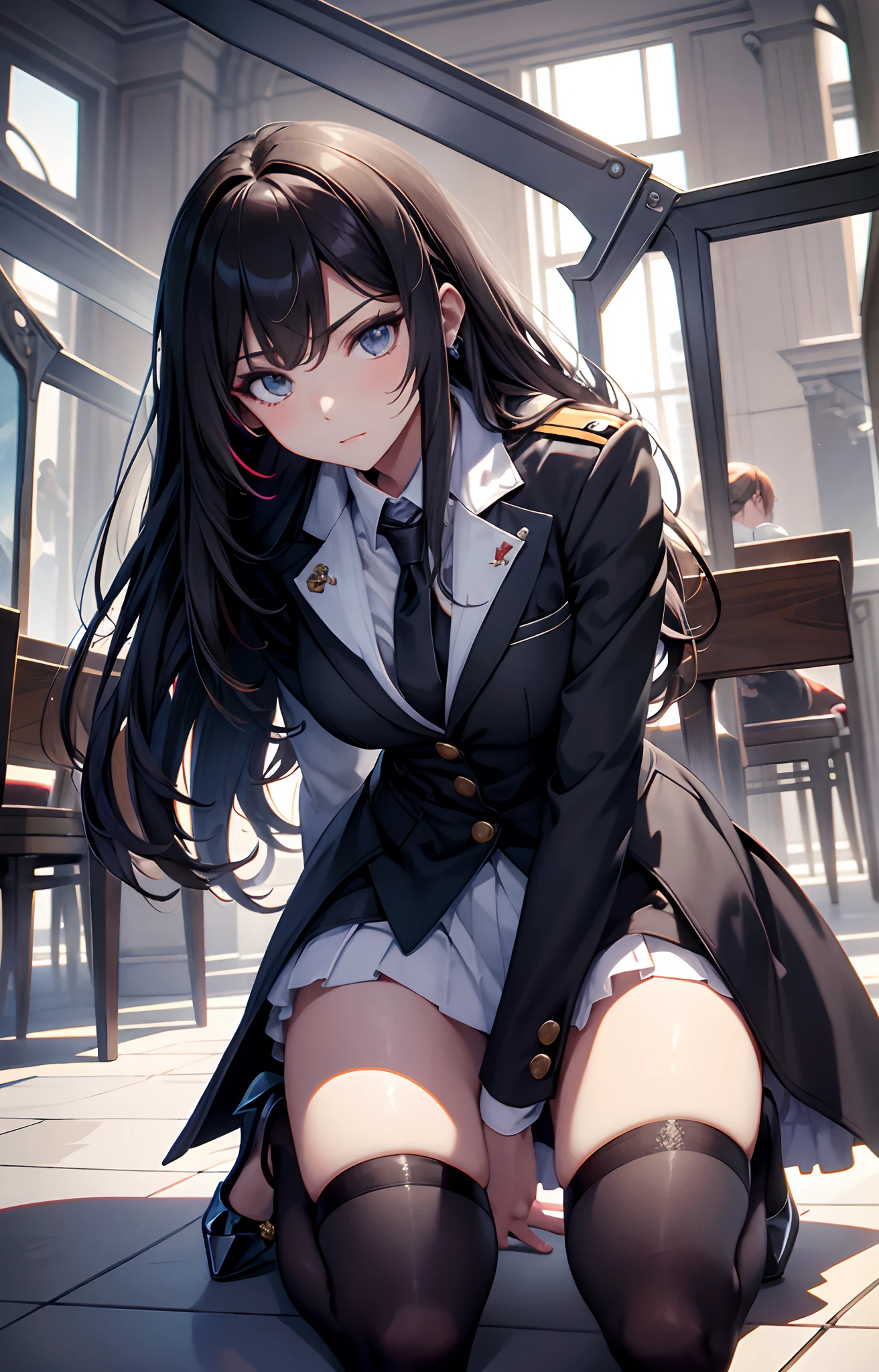 best qualityer,tmasterpiece,Ultimate resolution,downy,Extremely colorful,Stewardess,Kneel,behead,behead,guillotine,Anklets,high-heels,Correct posture