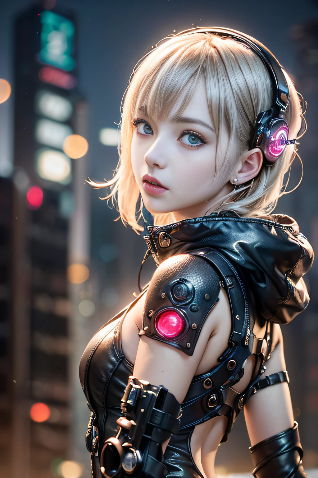 (top-quality,8K,32K,masterpiece,nffsw:1.3),超A high resolution,(Photorealsitic:1.4),Raw photo, cyber punk Girl, Cute face details, Cyberpunk Hair, Cyberpunk Fashion, Very detailed clothes, Half body shot,
,Cyberpunk city background, Backlight effect, Lens Flare, depth of fields,CBPKV5