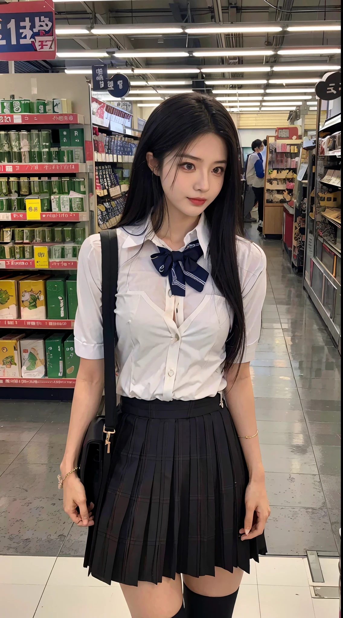 Asian woman in school uniform standing in shop, japanese girl school uniform, in school uniform, JK school uniform, Wearing a Japanese school uniform, Magical school student uniform, Japanese school uniform, Female Student, in school uniform, school uniform, Korean girl, Surrealism female students, seifuku, Realistic schoolgirl, wearing a shirt with a tie