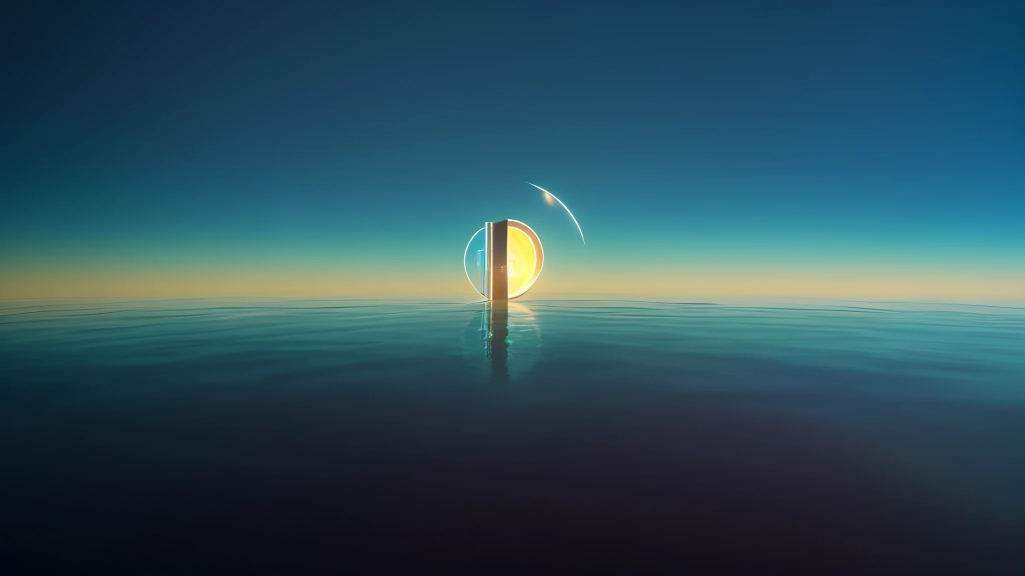 In the middle of the ocean a door opens, a portal to the depths, portal to another world, gateway to another dimension, doors of perception, open portal to another dimension, doors that are cosmic portals, portal to alternative reality, gateway to another dimension, Surreal photo, gateway to another universe, surreal 3 d render, portal to the ethereal realm