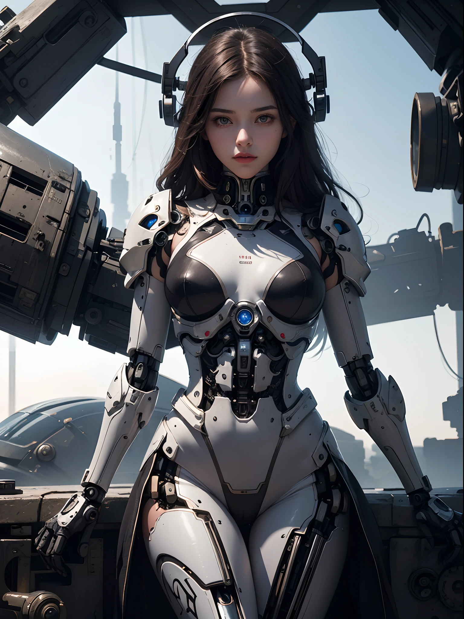 Unbeatable masterpiece, Ultra photo realsisim, Perfect artwork, Intricate details, Best quality, Strong light,High contrast, (Very detailed wallpaper) ,very detailed illustration , (1 girl) .Beautiful eyes , (Delicate face) , Perfect details , ((mechanicalparts)) .Mechanical spine , mechanized ,future , Wide hips , Laboratory ,((Mecha)) , (best illuminate) , (super complex detail)