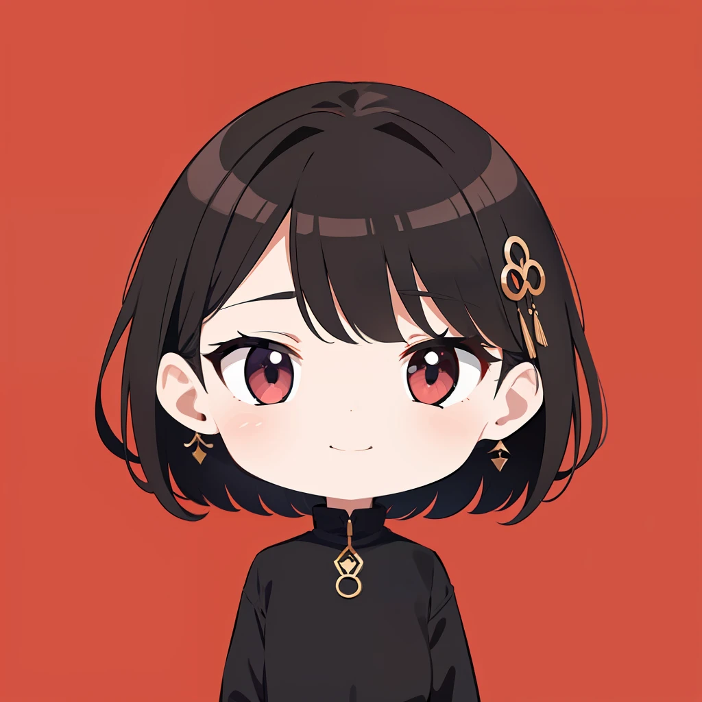 超A high resolution, NFFSW, Best-aesthetic, Best quality, masutepiece, Flat avatar, Perfect litthing、(extremely colorful、vivd colour: 1.4)largeeyes,Short,is shy, A smile, hair adornments, tchibi, simple background, 耳Nipple Ring, jewely, side locks, Large oval eyes,Flat avatar, simple background, brunette color hair,
