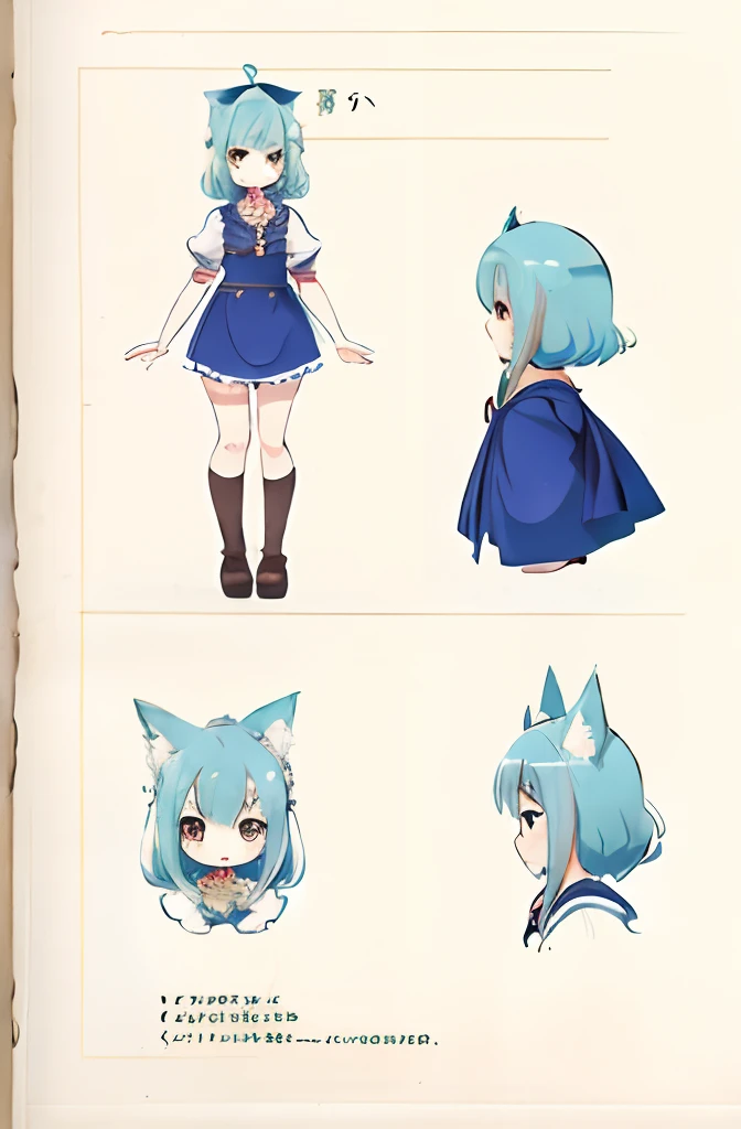 There are 4 different photos of girls in dresses, [ Character Design ], anime character design, anime concept art, anime character art, ( ( character concept art ) ), cute character, Character Design, Official Character Art, Anime Illustration, full character design, small curvy , Poses variadas, anime character reference sheet, cute anime catgirl, character artwork