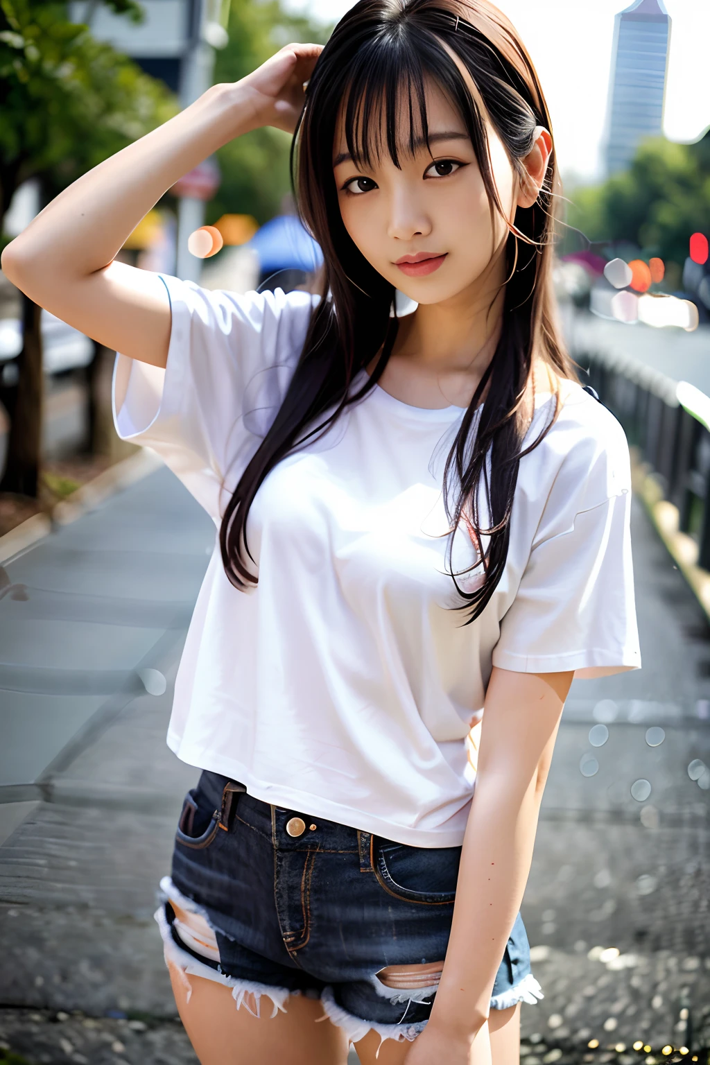 Arakfi Asian woman posing for photo in shorts, Korean girl, Asian girl, Beautiful Asian girl, dressed in a white t-shirt, taken with canon eos 5 d, Young Asian girl, wearing casual cloths, Casual clothing, Casual clothes, Chinese girl, ulzzangs, Photo taken with Nikon D750, Photo taken with Nikon D 7 5 0