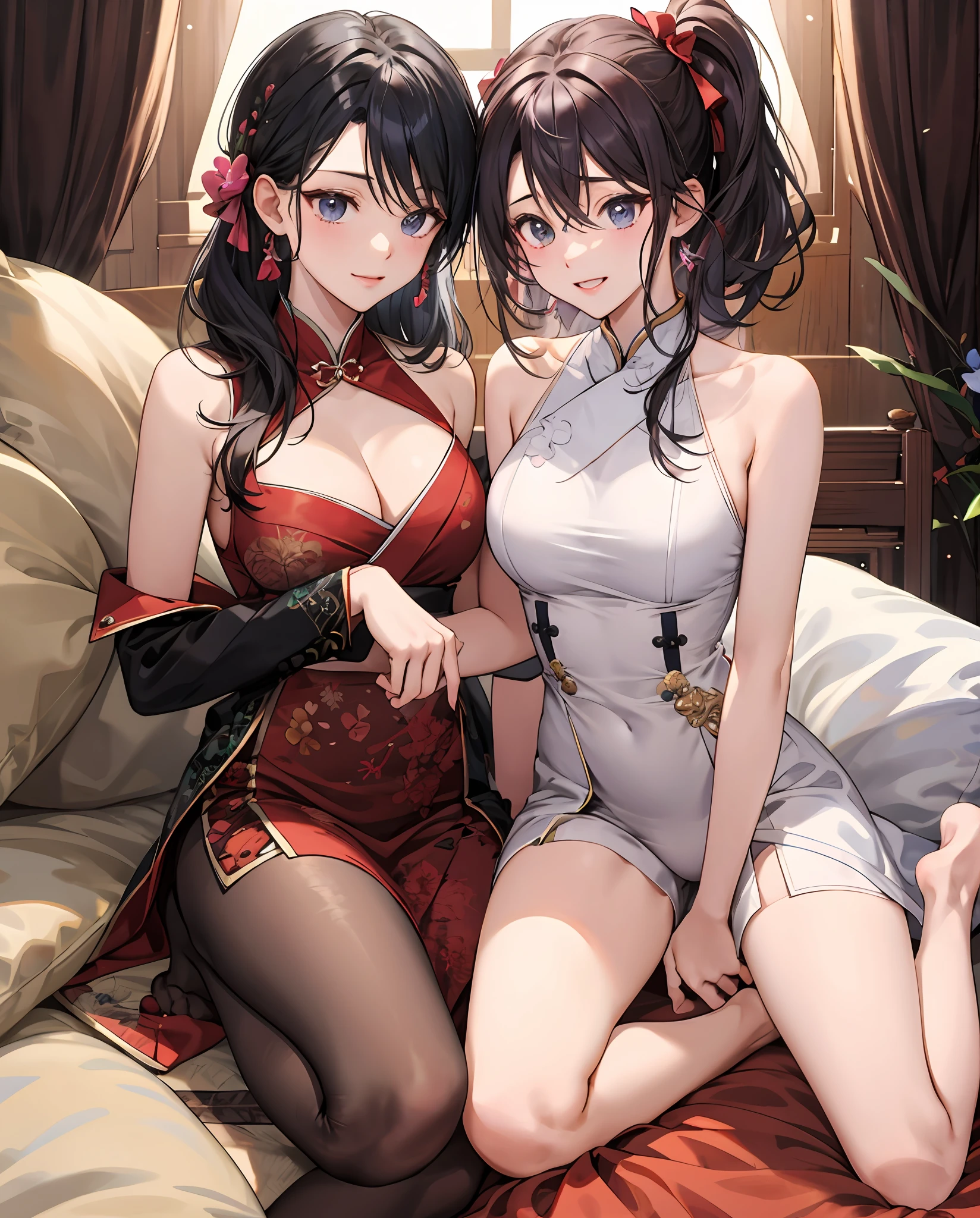 (Daisaku),(Need),(Super meticulous),(full bodyesbian:1.2),Beautiful feet,orient,,Raised sexy,爆乳,Pubic hair shows through,Two girls,lilie
