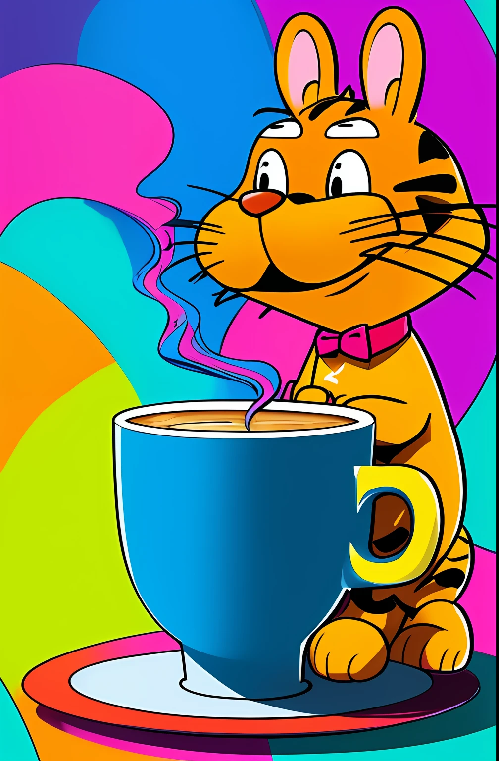 (GARFIELD, ORIGINAL WITH A NICE CUP OF COFFEE COMING OUT SMOKE IN YOUR HAND, Beautiful cup ,Coloridas ,pink and blue and yellow WRITTEN WE COOFFE IN THE CUP ), Eduardo Kobra ,Romero Brito,The Filling Twins ,multidimensional geometric wall PORTRAIT, arte, Chibi,
Yang08k, lindo, Colouring,
Primary works, qualidade superior, melhor qualidade, Arte Oficial, Beautiful and Aesthetic, 128 mil