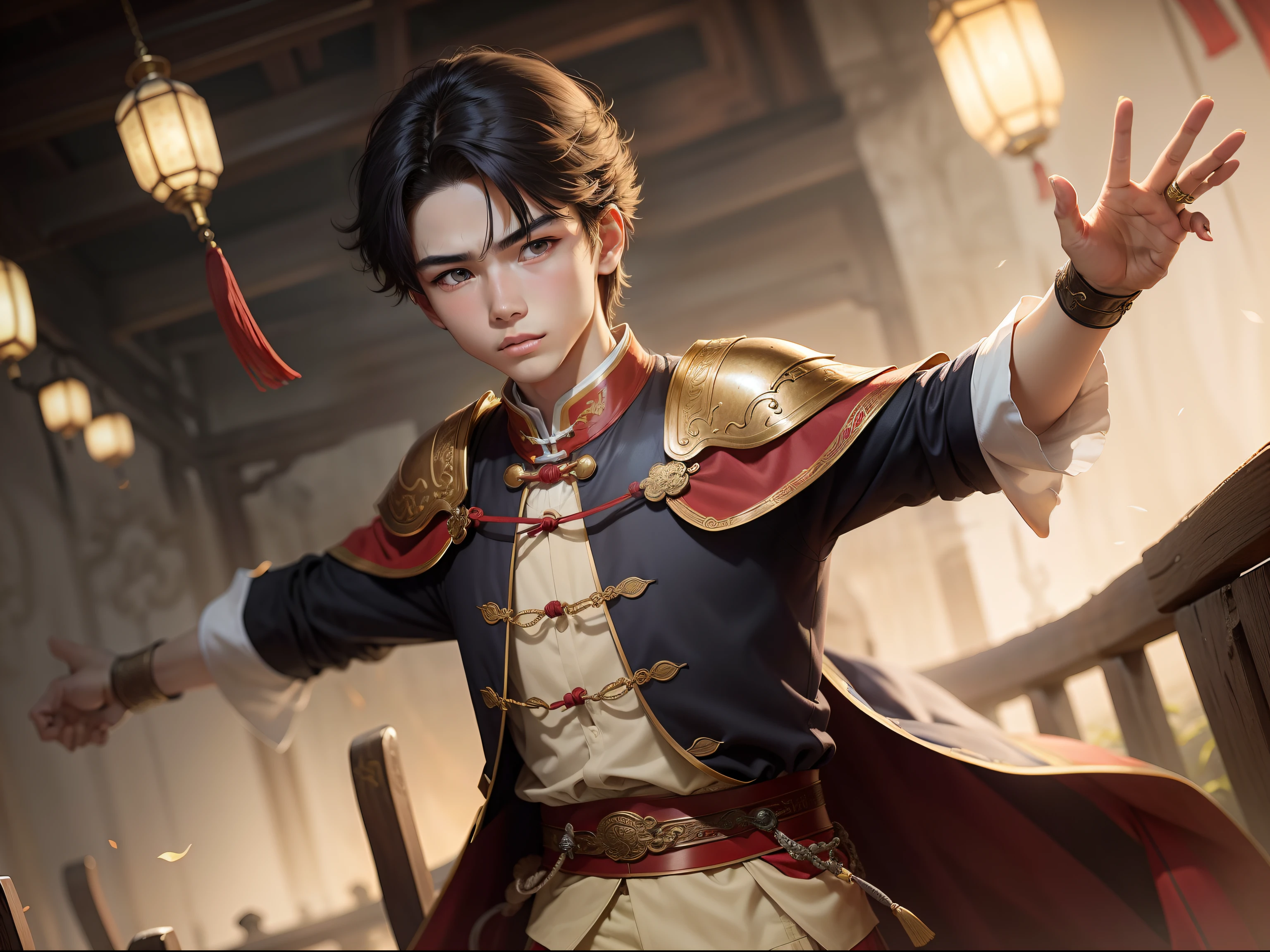 Fourteen-year-old aristocratic boy in ancient China，Heroic appearance。
