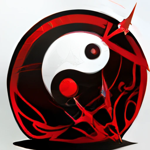 A red and white negative symbol,There is a knife inside, Taoist master, magic spell icon, ability image, Game icon, Taoist, drak, Enhanced, wielding kunai,