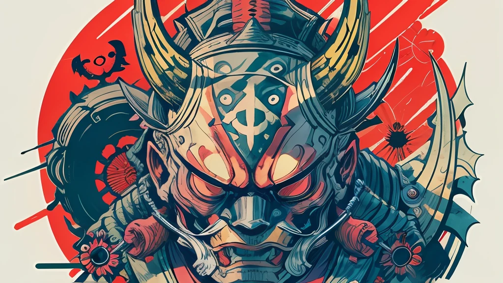 Samurai Hoshi kabuto and mask (menpō) with gorget in the style of 0MiB