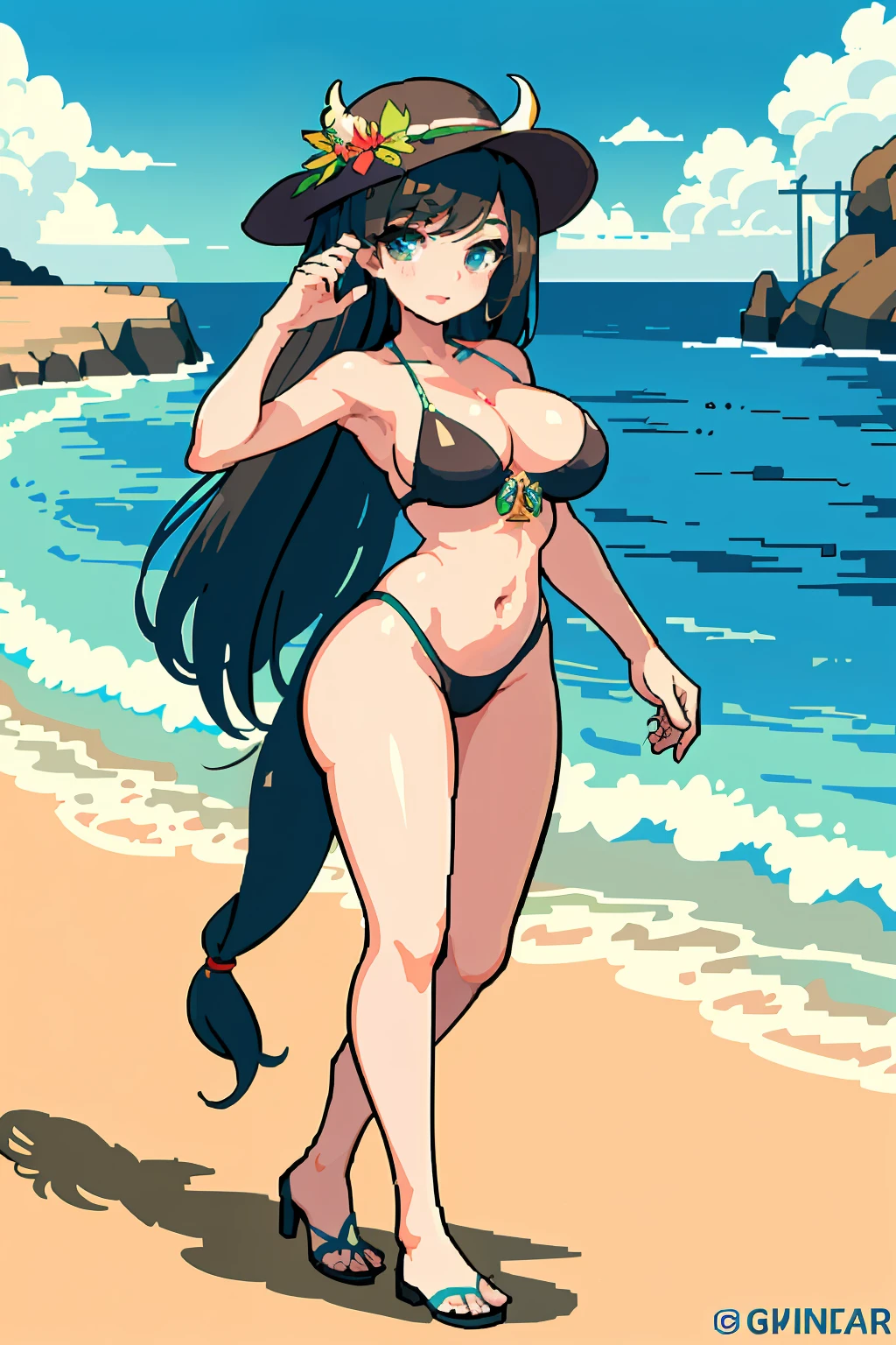 (obra-prima, qualidade superior, melhor qualidade) cow woman in the beach,pixel,pixel art