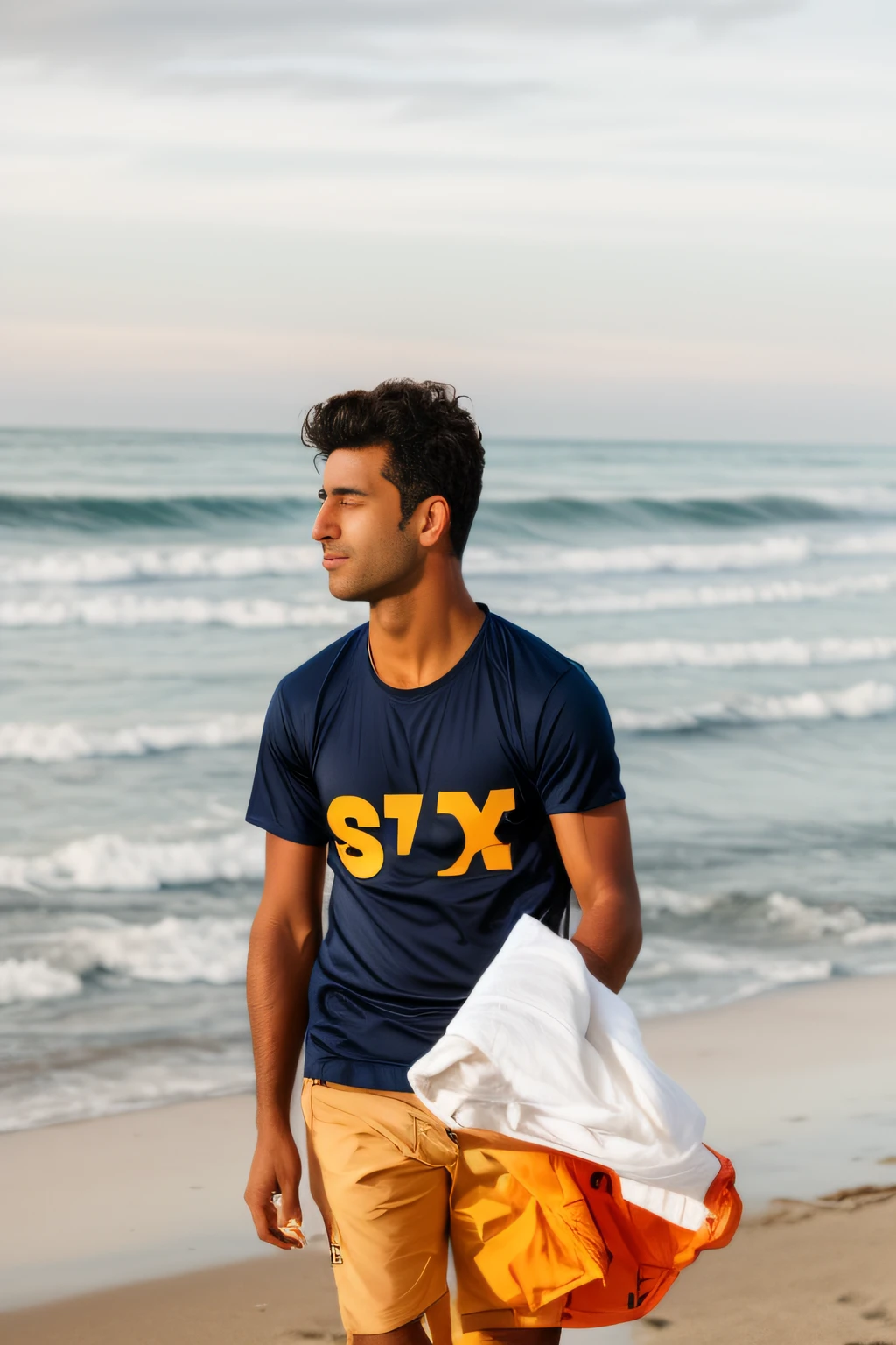 arafed man walking on the beach with a jacket on his back, on beach, posing on a beach with the ocean, at a beach, in the beach, at the sea, modeling shoot, in a sea, in tshirt, standing at the beach, posing on the beach, on a beach, photo taken with canon 5d, candid picture