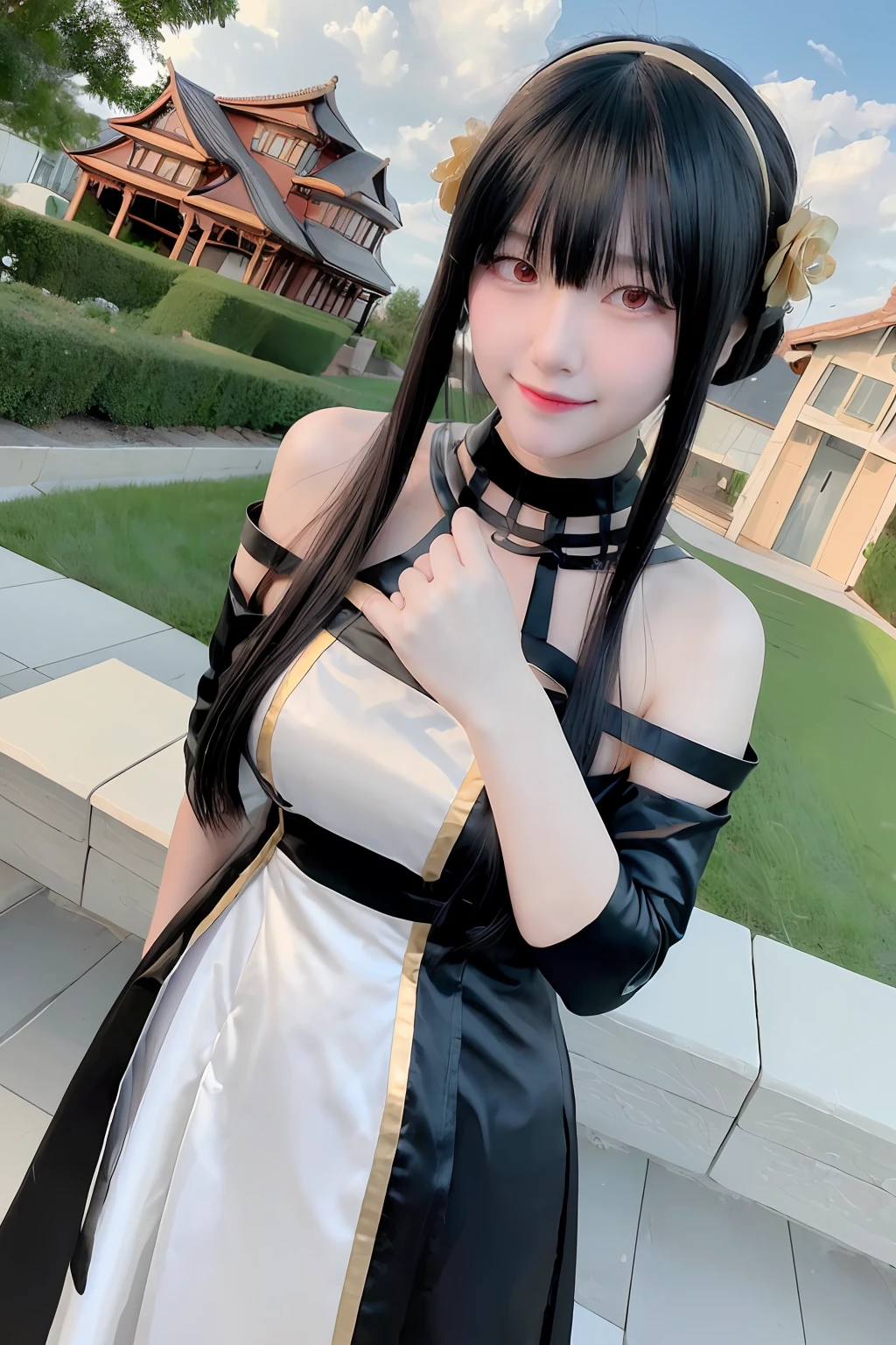 (8K、top-quality、masterpiece:1.2)、(realisitic、Photorealsitic:1.37)、ultra-detailliert、(1girl in:1.6)、cute little、Beautiful detailed sky、(outside of house:1.4)、during daytime、huge tit、is standing、date、(nose-blushing)、(a smile:1.15)、(a closed mouth:1.2)、breastsout、beatiful detailed eyes、wet、Sateen、White lace、(length hair:1.2)、Floating Hair Nova Frog Style、looking at the viewers、Facing the viewer、full bodyesbian、Yorbrier、