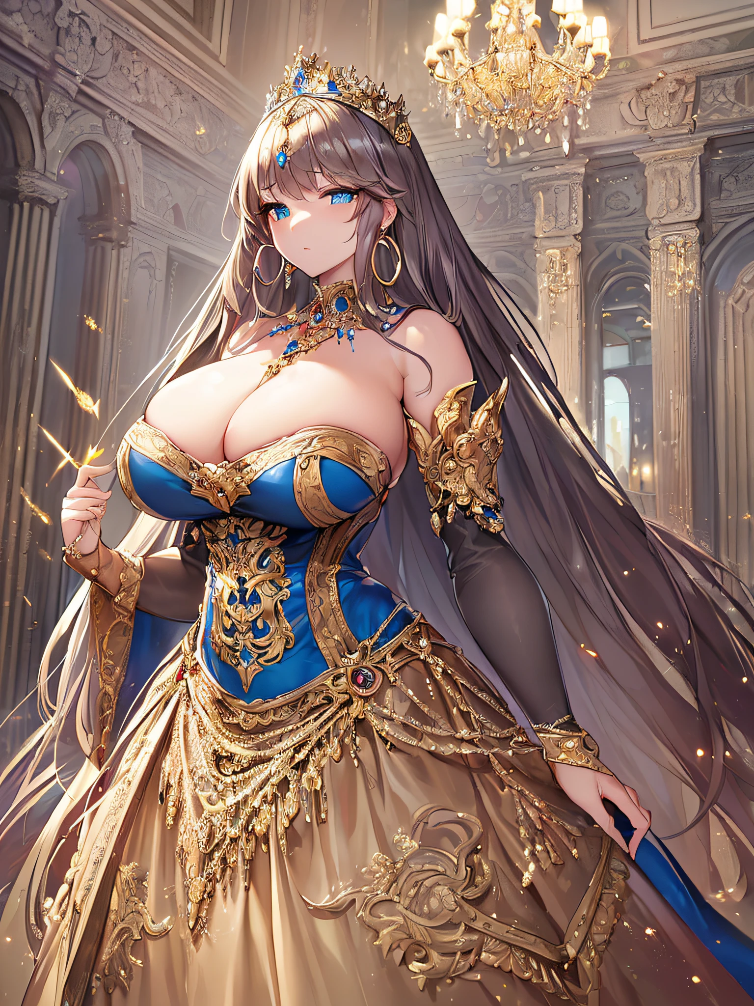((anime artstyle)),(Masterpiece),(Best Quality), (Super Detail),((Very Delicate and Beautiful)),(((Solo))),((full body portrait)),(((1 princess in baroque dress with voluminous full length hoop skirt))),crinoline,((standing in baroque office)),Long train,(gorgeous gemstone jewelry),detailed face and eyes,jewel-like eyes,((large amount of straight hair,extremely voluminous Very Long Straight Hair)),((gigantic tits,Long tits)),cleavage,extremely gorgeousfull hair ornament,((bling-bling extremely gorgeousfull jeweled tiara)),((Dynamic Angle)),Looking at viewer,(((baroque dress with voluminous full length hoop skirt)))