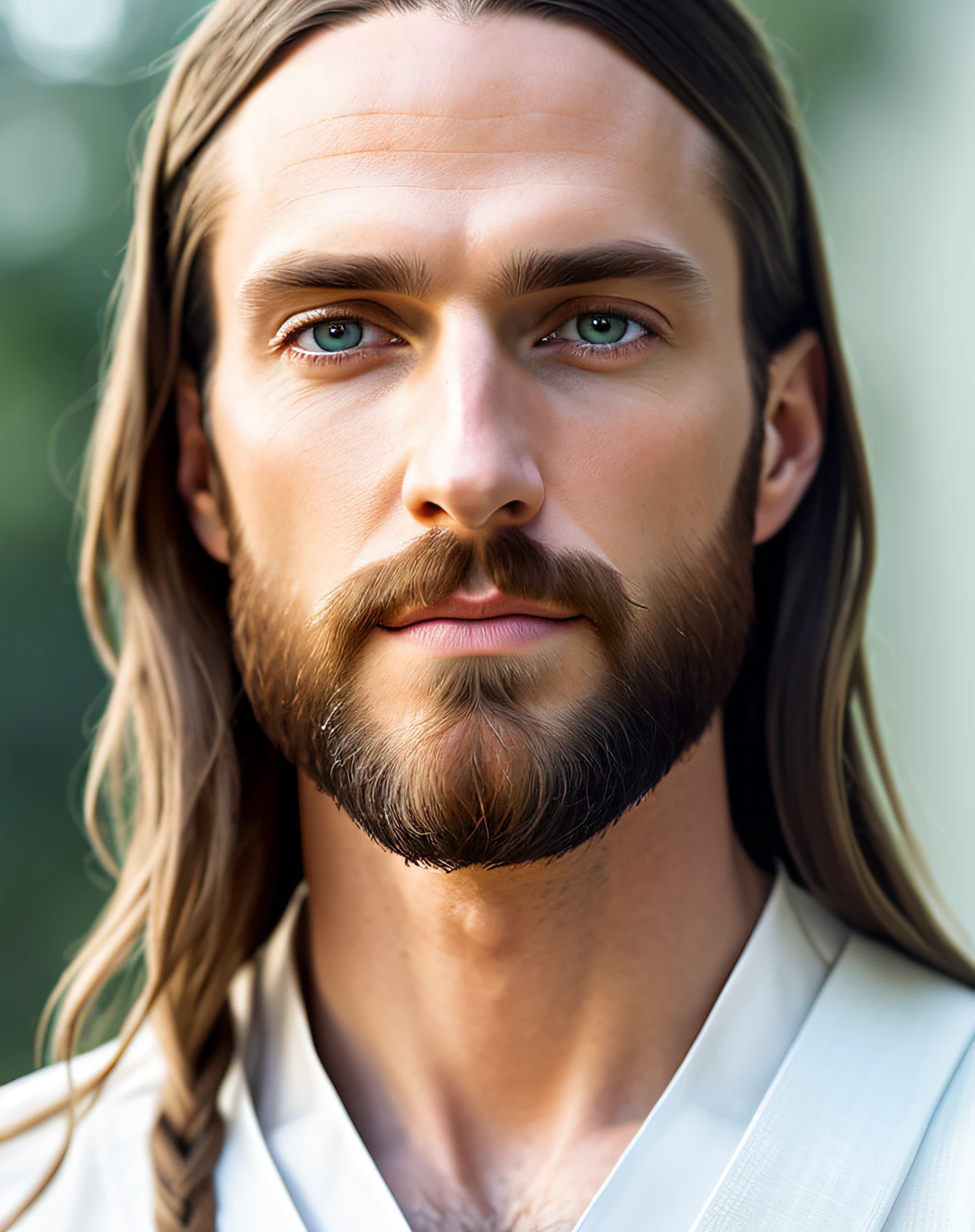(symmetry),centered,a ((close)) up portrait,(Jesus),a very thin white man with long hair and a beard,wearing a long white robe,35mm,natural skin,clothes detail, 8k texture, 8k, insane details, intricate details, hyperdetailedhighly detailed,realistic,soft cinematic light,HDR,sharp focus, ((((cinematic look)))),intricate, elegant, highly detailed