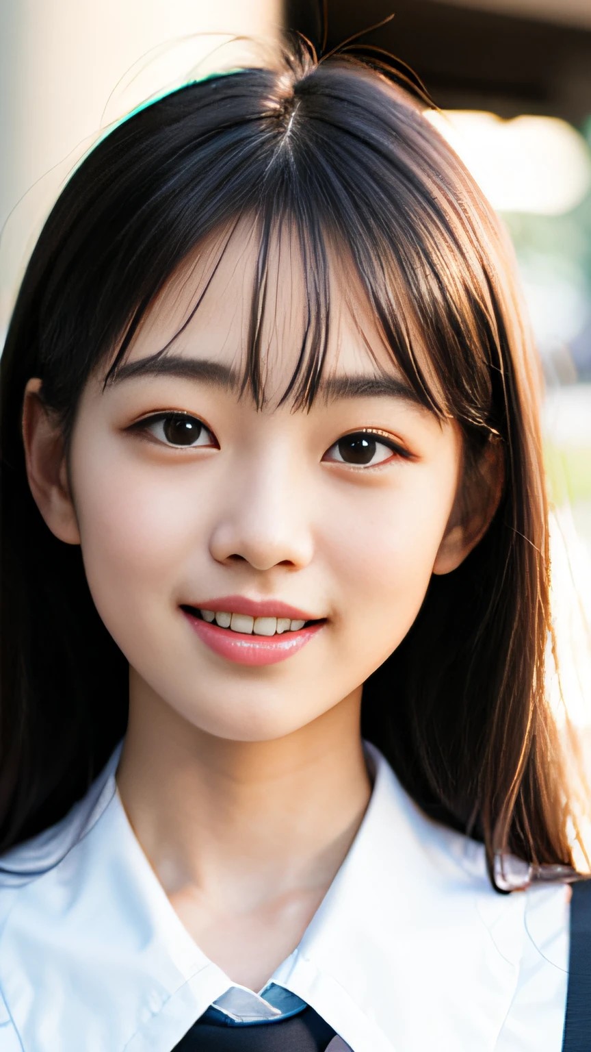 ulzzang -6500-v1.1, (Raw foto:1.2), (Photorealsitic:1.4), a beautiful detailed girl, 1girl in、extremely detailed eye and face, beatiful detailed eyes, (burst into laughter:1.5),Ridiculous, Frontal Face,head shot, Front view, unbelievable Ridiculous, huge filesize, ultra-detailliert, hight resolution, ighly detailed, top-quality, masterpiece, Kemomimi, ((Japanese girls' high school uniform)), illustratio, ighly detailed, nffsw, unification, 8k wallpaper, magnifica, finely detail, masterpiece, top-quality, Highly detailed ticker uniform 8K wallpaper, Light on the Face、电影灯光、16yo girl,In the city