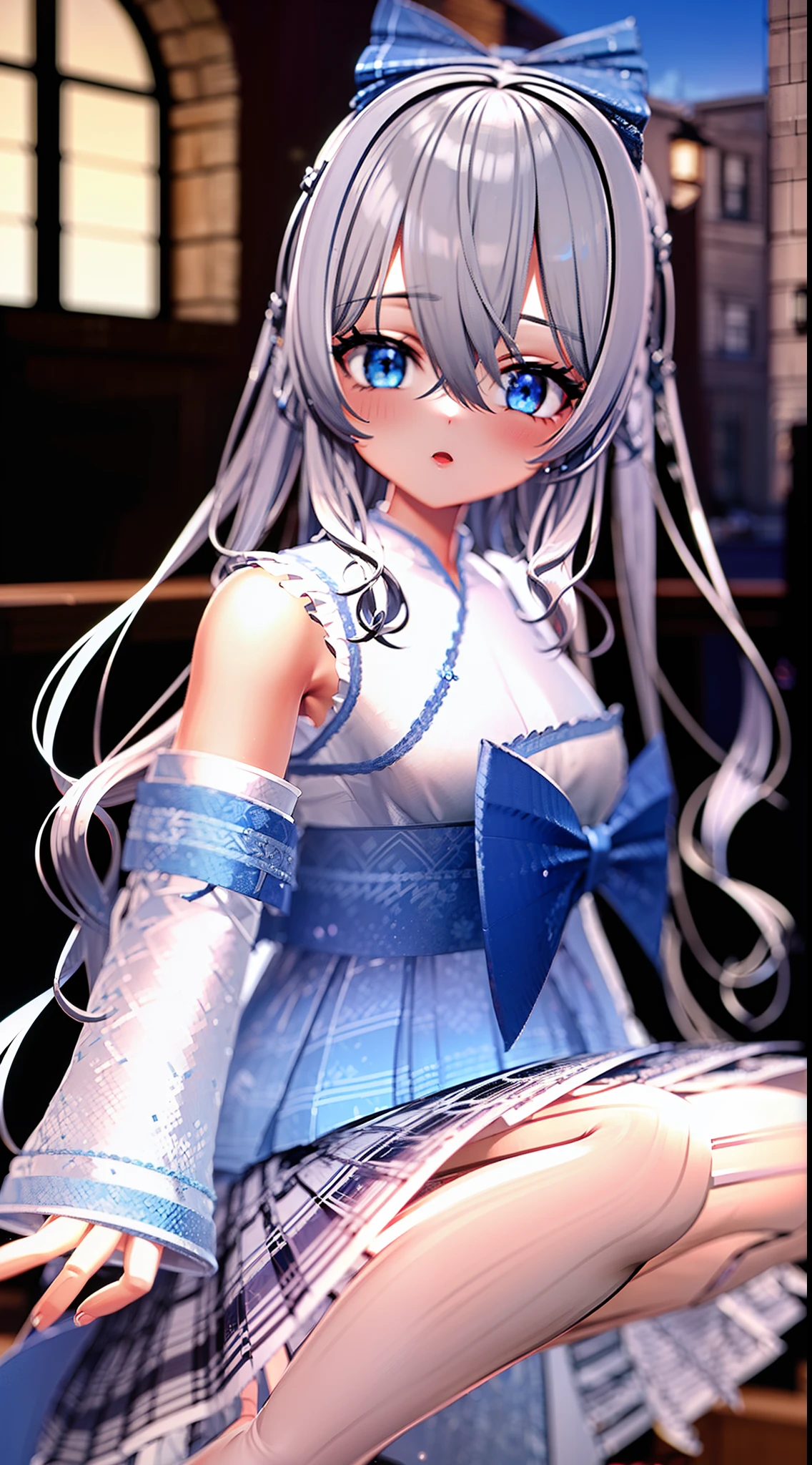 ((Best quality)), ((Masterpiece)), ((Ultra-detailed)), (illustration), (Detailed light), (An extremely delicate and beautiful), Dramatic perspective,A charming young girl,Lucif - Hanfu,(blue sky),(((Low saturation)))