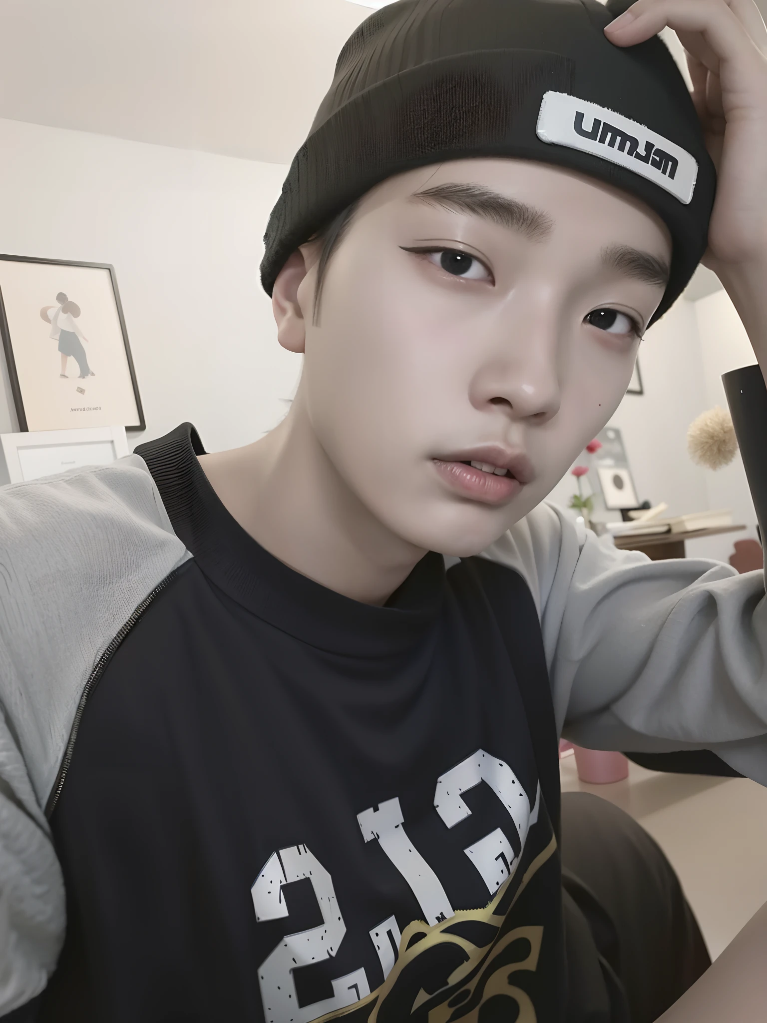 Allafed boy in black hat and black shirt, hong june hyung, Kim Tae-joon, inspired by jeonseok lee, Male ulzzang, hyung tae, # overclocking, #overclocking, Shin Jinying, wan adorable korean face, South Korean male, seseon yoon, paul kwon, inspired by Gang Se-hwang, jaeyeon nam