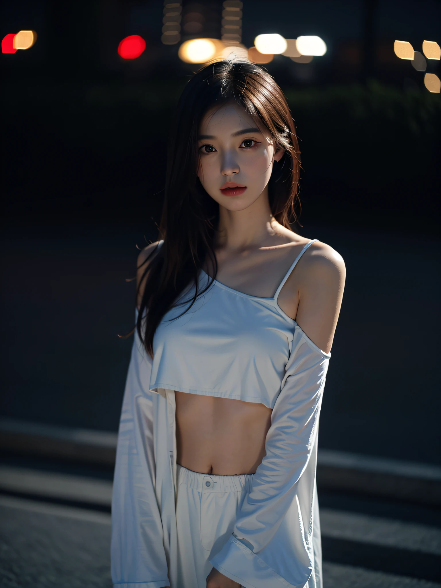 (8K:2), best qualtiy,tmasterpiece,超高分辨率,(真实感:1.4),RAW photogr,1girl,cropped shoulders,in the darkness nigth,deep shading,low tune,cold light