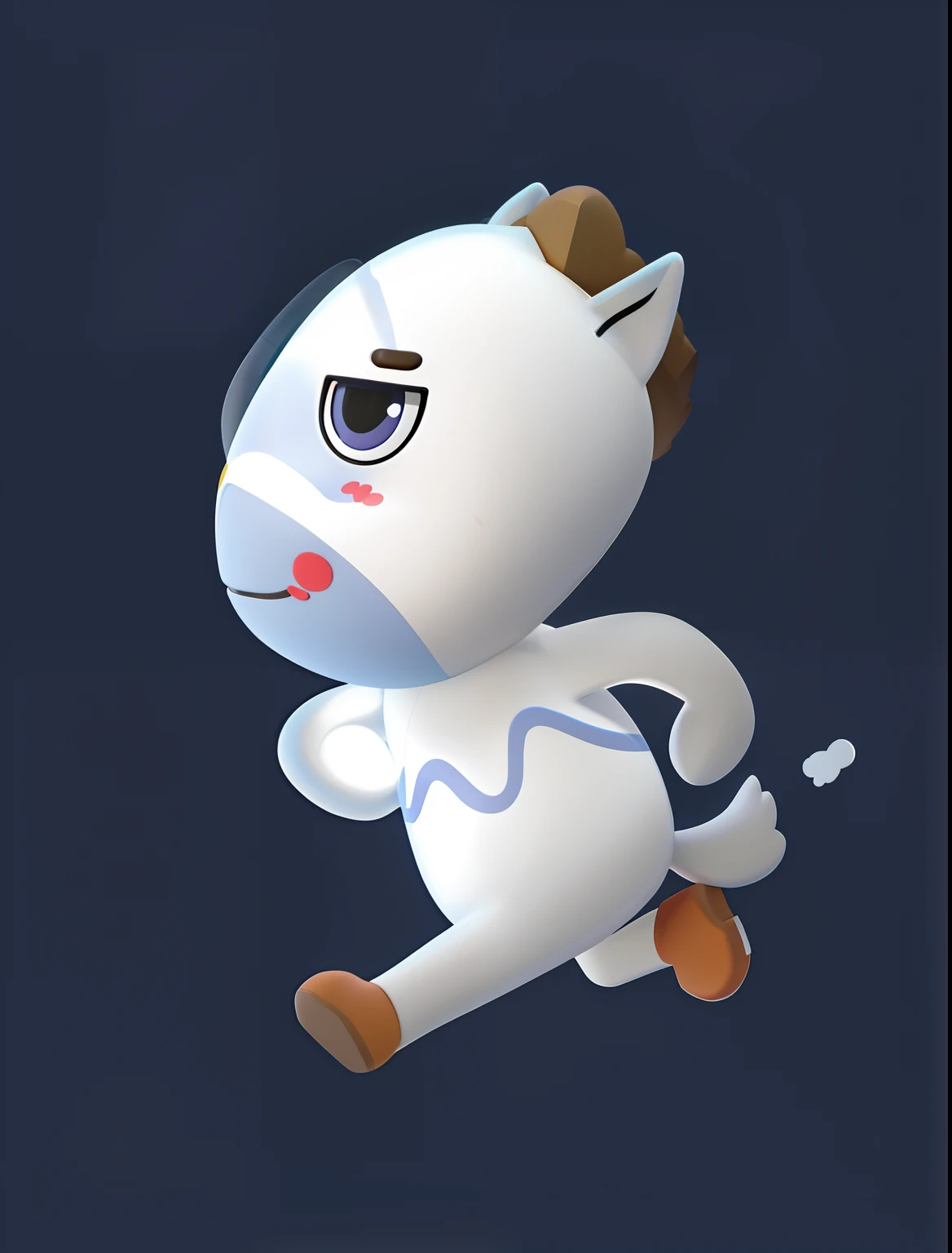 There is a cartoon cat running on a dark background, 3 days small pet shop horse, lineless, 3D model of a Japanese mascot, animal crossing character, stylized as a 3d render, cute character, merged character, ingame image, Isometric 3d fantasy cute dog, depicted as a 3 d render, character art of maple story
