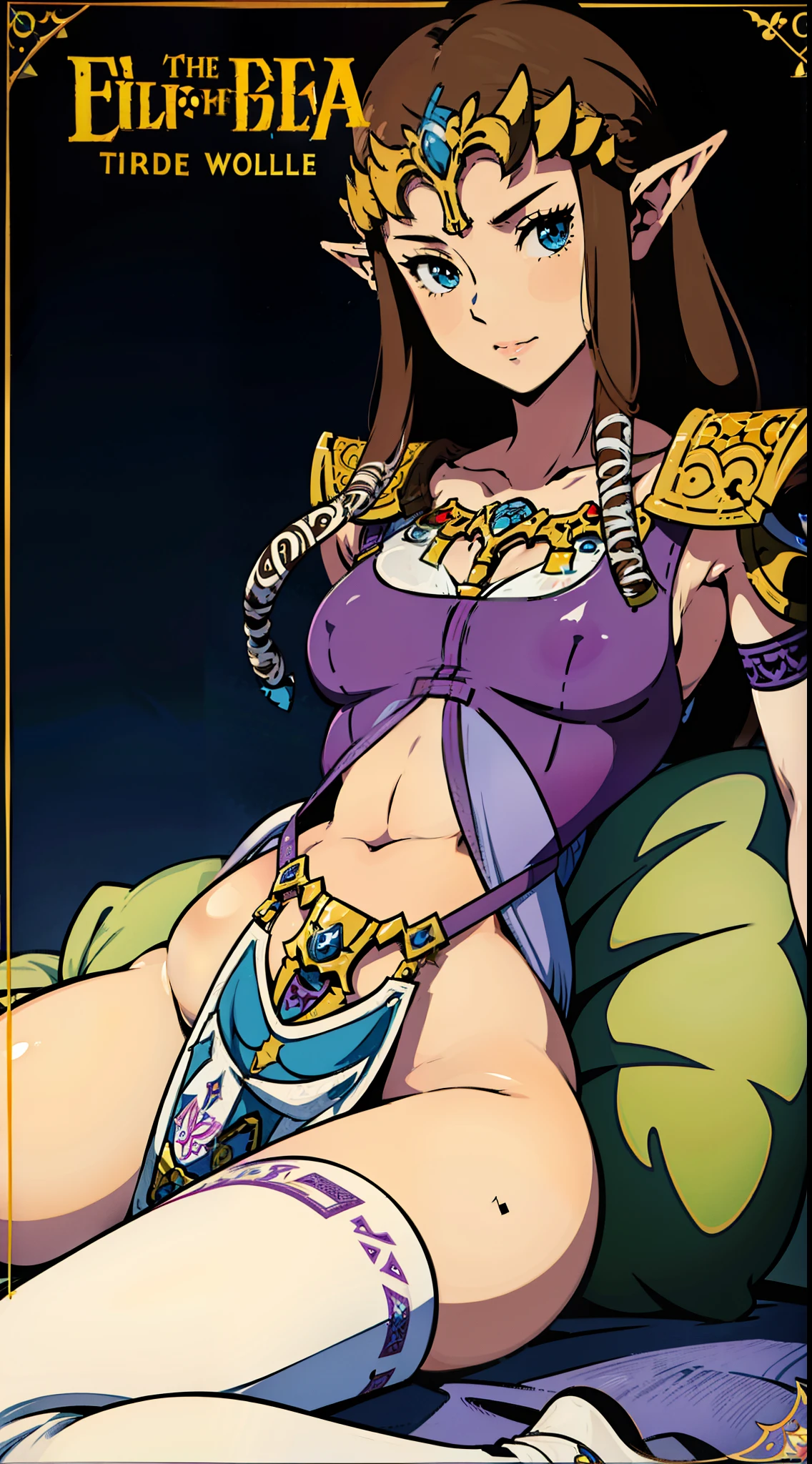 8K High Quality, High accuracy, princess zelda, Beautiful woman, Beautiful face, a small face, , Twilight Princess, Beautiful woman, Bright, highlight in eyes, small ears, Brown hair, Sexy, ultra gigantic tits, extra large tits, , Erotic, beautiful line art. Blue eyes, Adult magazine covers, Magazine Cover, Illustration, Cover written in Japanese, The Legend of Zelda World magazine,