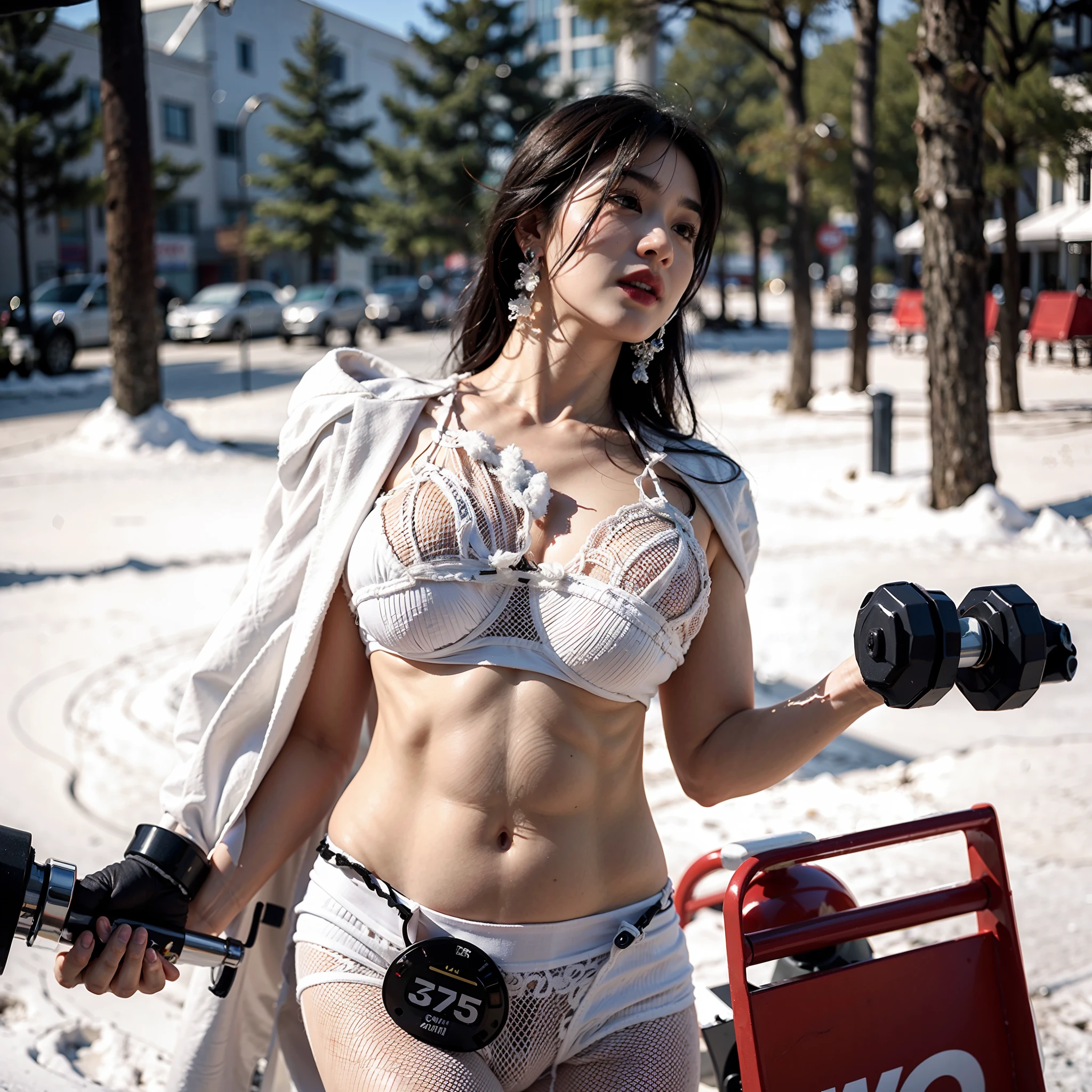Snow-white skin,A plump chest,Fitness beauty with muscles