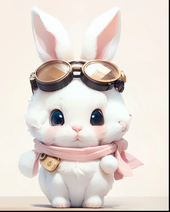 Best quality，The collection is exquisite，A little rabbit with a white scarf，pink blush，Cute rabbit，Rabbit with goggles on its head，k hd，Clear lines