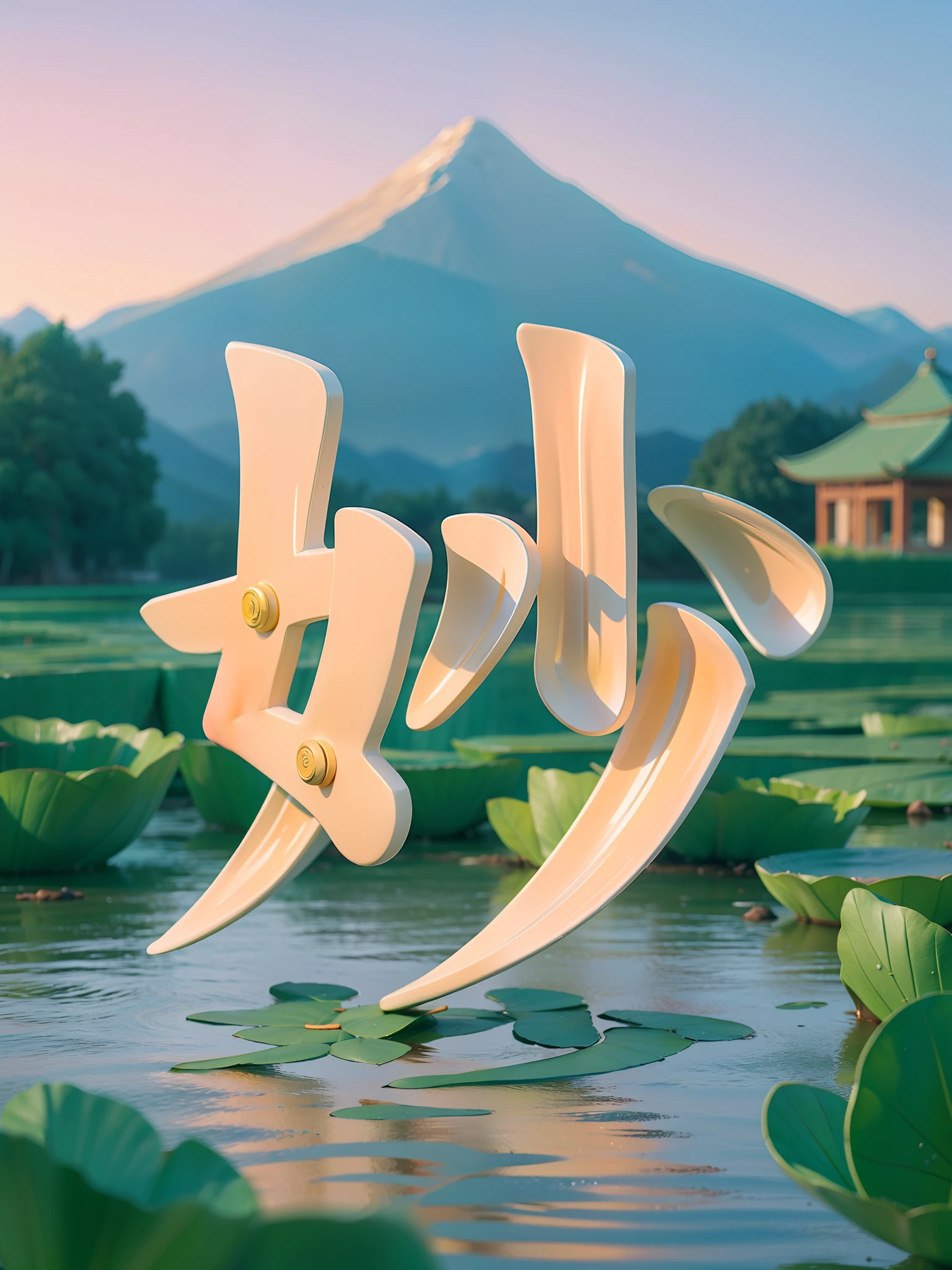 best qualtiy，tmasterpiece，超高分辨率，（Realism：1.4），RAW photogr，blooming flower field，pools of water，mountain water，great outdoors,lotuses，Pavilion，Lotus leaf，Beautiful，Riverside，Small bridge，Highest image quality
