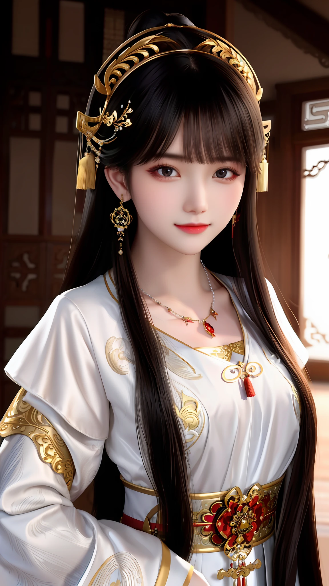 best quality, masterpiece, Beautiful face,1girl, long_hair, solo, upper_body, china dress,dress,hair ornament, necklace, jewelry, long hair, earrings, chinese clothes