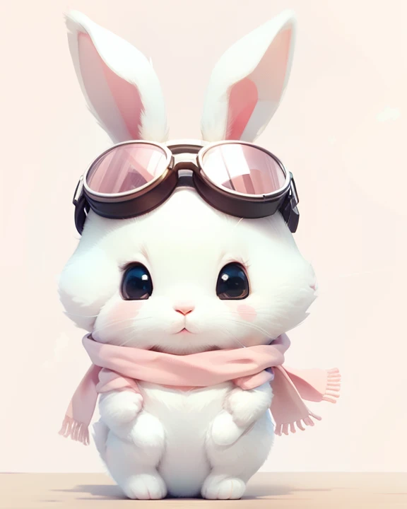 Simplify lines,2D HD,Clean picture,A rabbit wearing a white scarf,Pink blush,adorable rabbit,Rabbit with goggles on its head,k hd,Clear lines