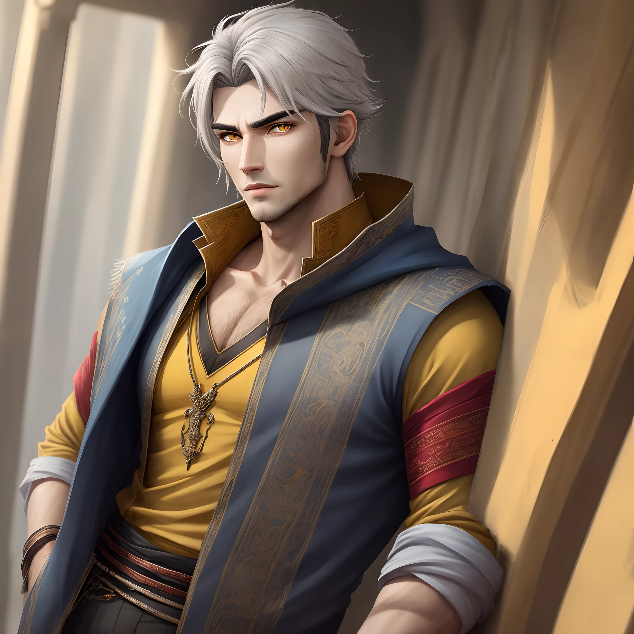 Male Real Avatar Handsome Mature Yellow Eyes Gray Hair Young Detailed Face Single Natural