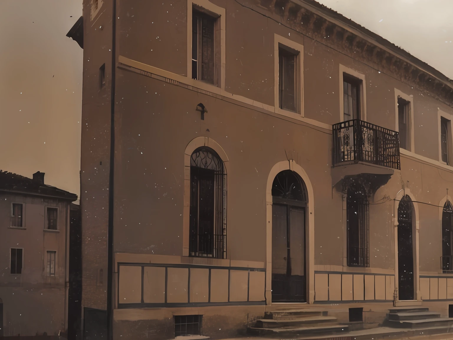 There is a picture of a building with a clock in front, historical image, historical photography, historical picture, historic photo, 1 8 5 0, 1850, 1900, 1 9 0 0, abbondio stazio, 1 9 0 1, 1901, 1860, old building, 1856
