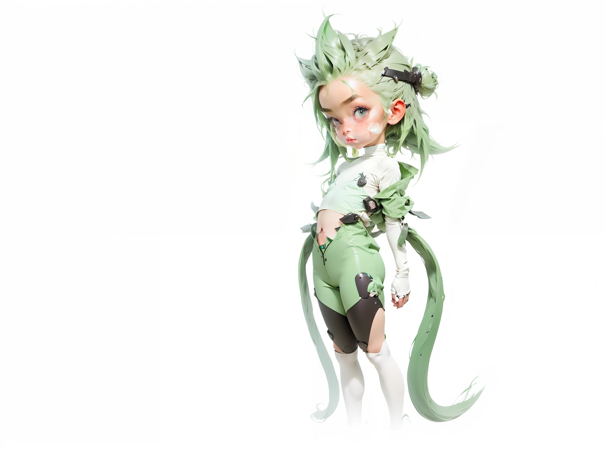 1Blittle girl,adolable,Green hair,cartoony,sideface