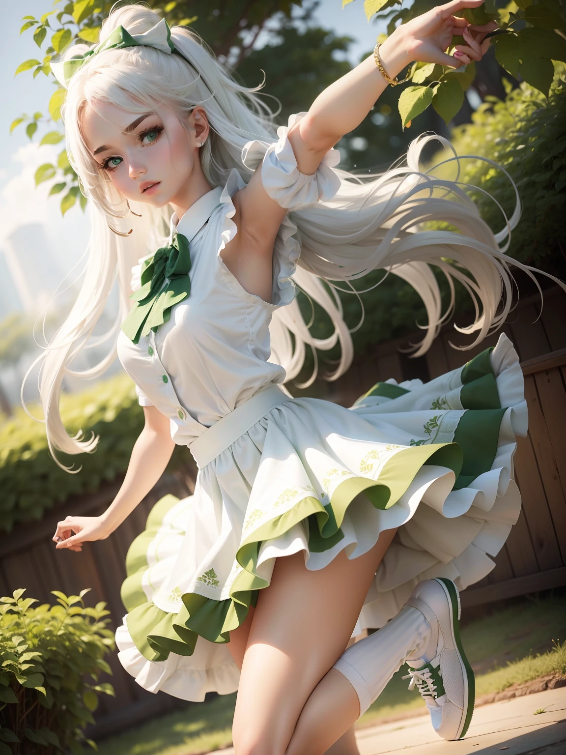 Beautiful girl wearing white green rimmed socks