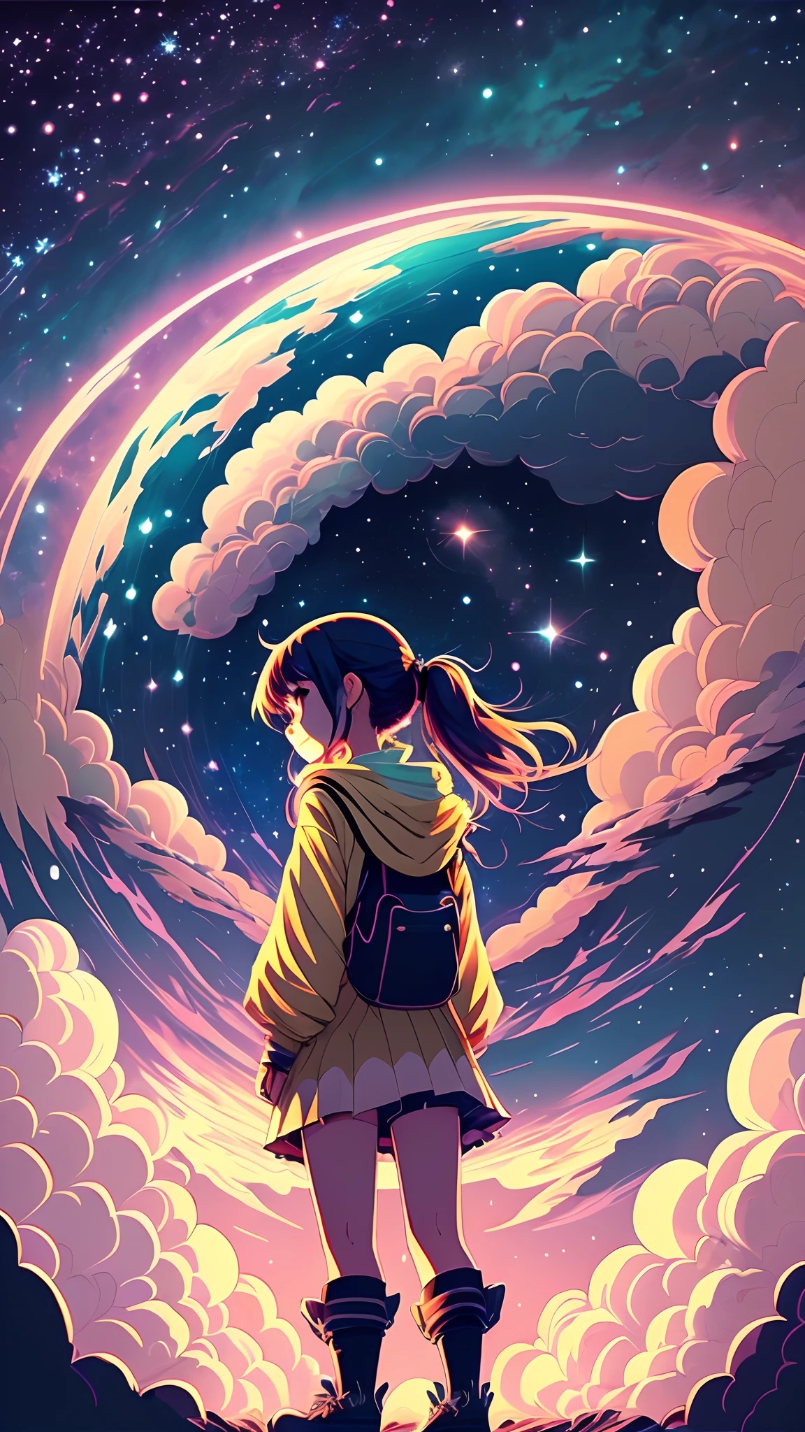 A girl standing in the middle of a field with a sky background - SeaArt AI