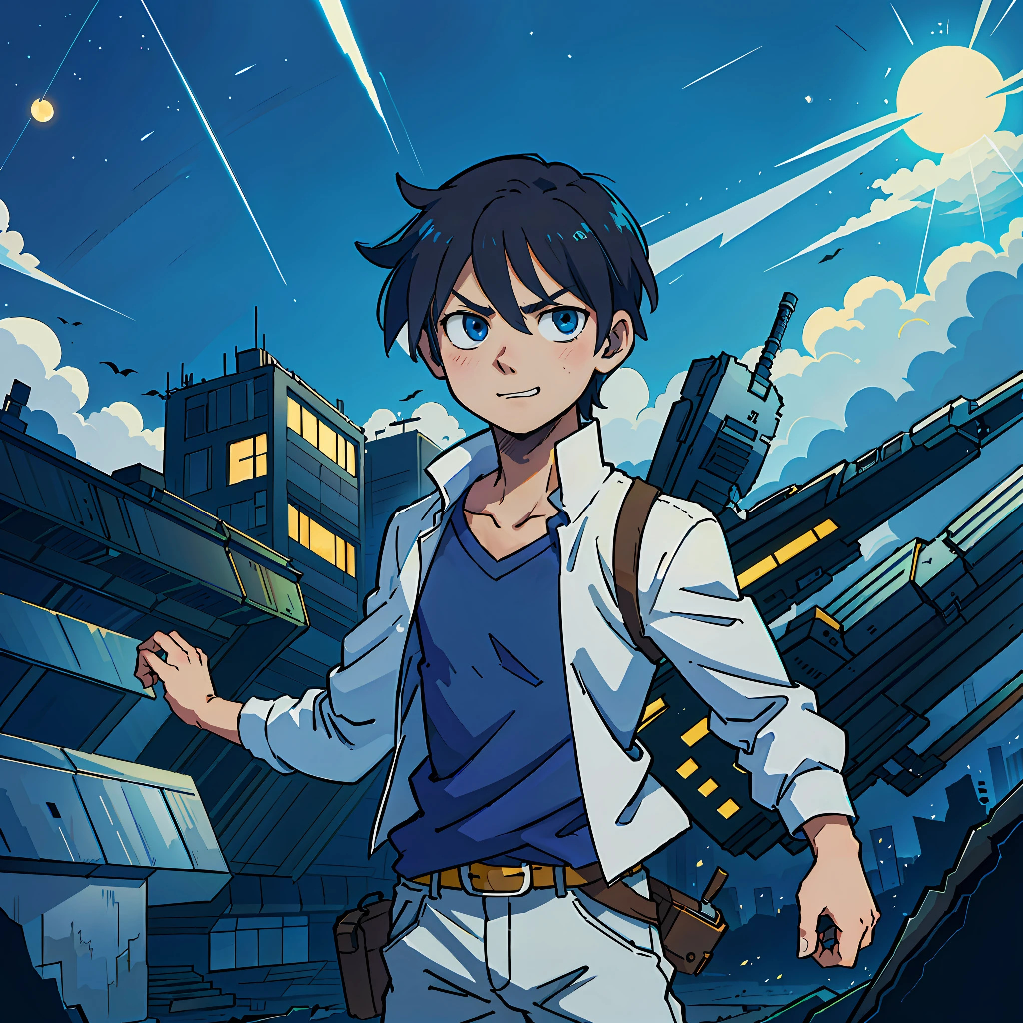 (best qualtiy:0.8),The corners of the boy's mouth rose,A slight smile is very confident,Only one boy dominates the picture,tmasterpiece,Perfect anime illustration,apocalytic