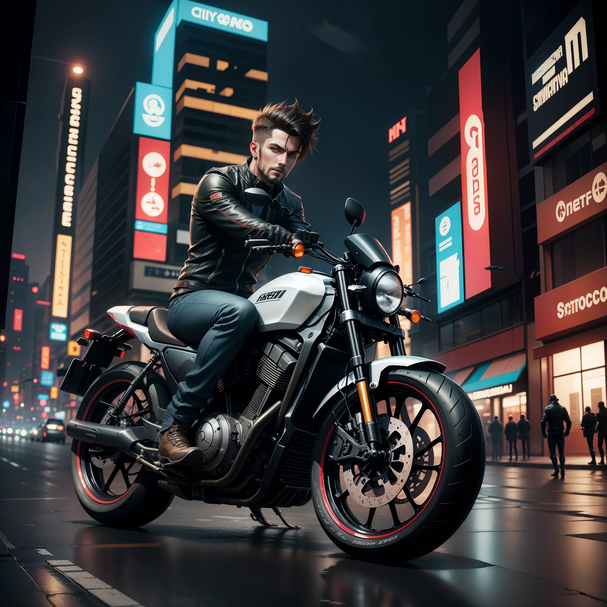 Handsome motorcycle,There are no characters,city road,Cyberpunk style