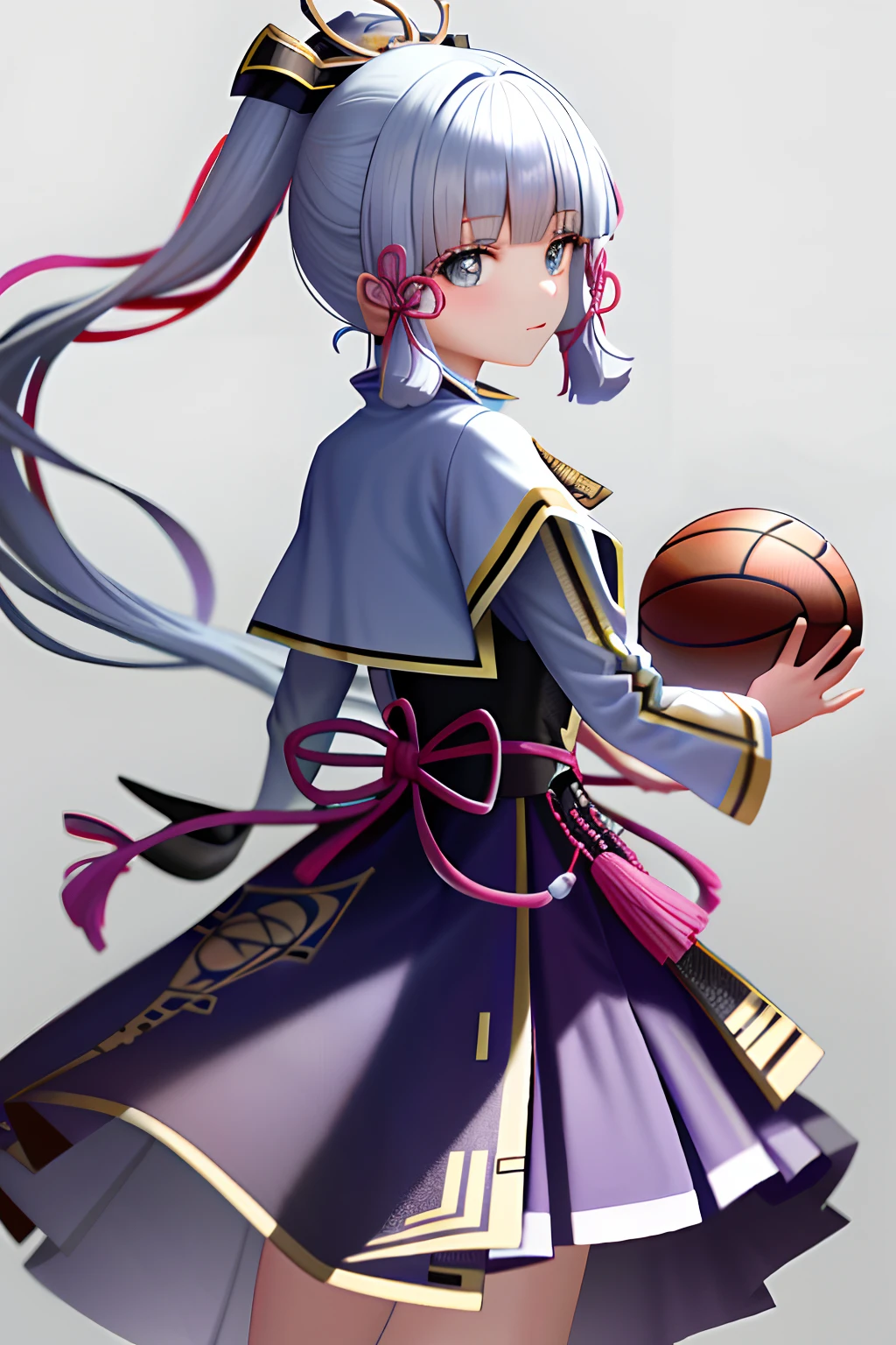 tmasterpiece,A high resolution,best qualtiy,1girl solo,kamisato_ayaka,ssmile,komono,Cai Xukun's,basketball ball