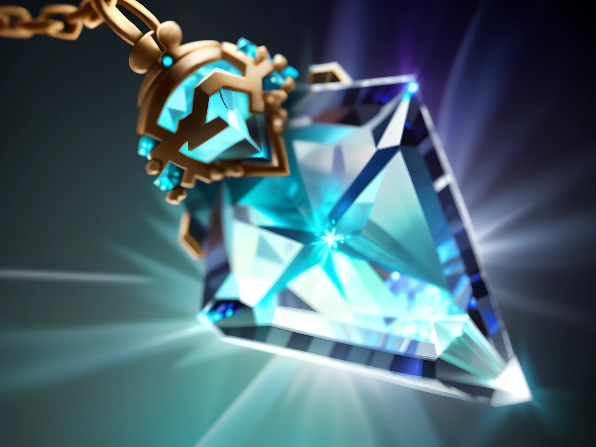 Close-up of diamond with chain, ashes crystal, Crystal Shard, ethereal essence, vignettes, made of crystalized synapse