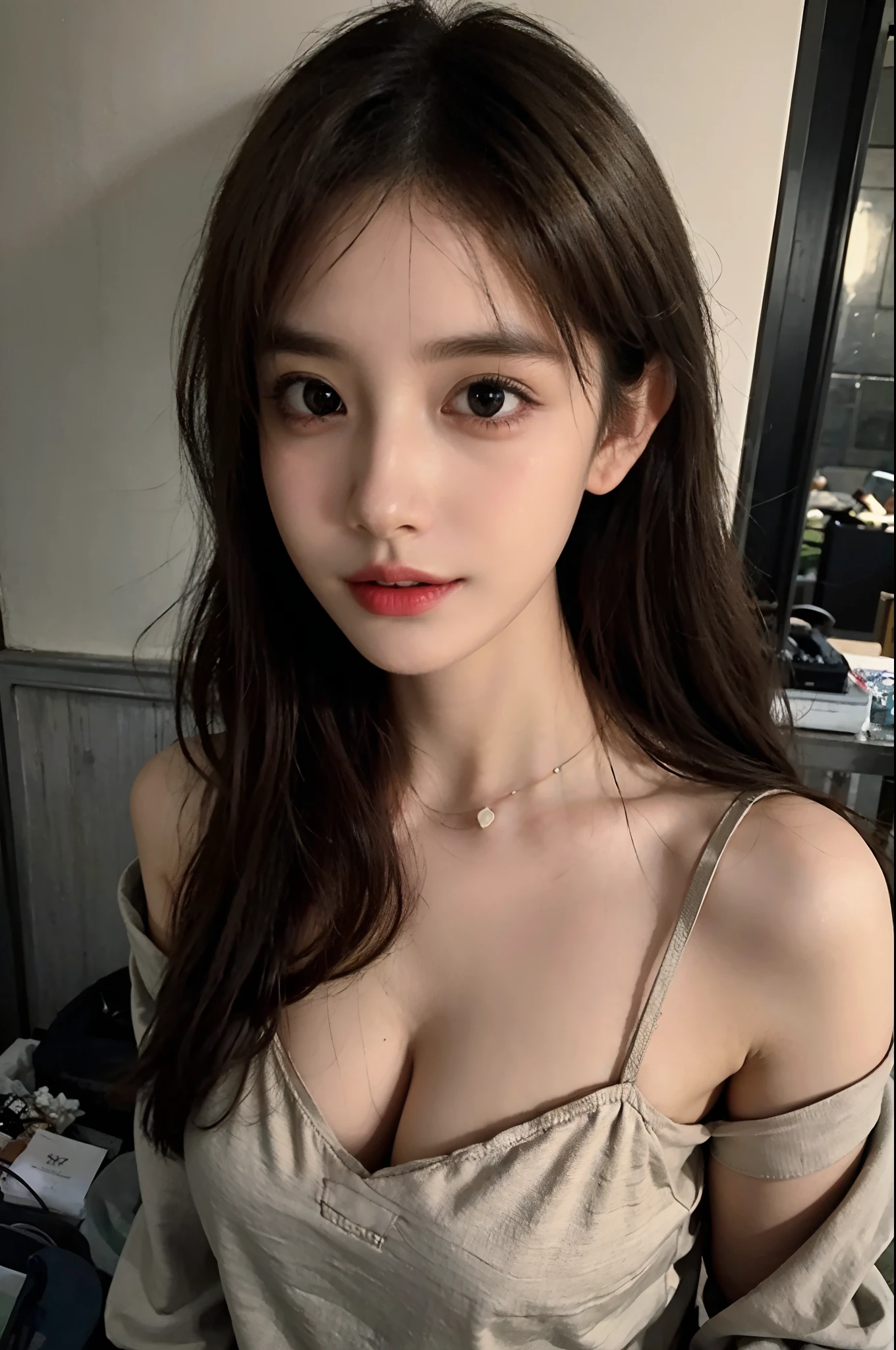 (8K, Best quality, Masterpiece:1.2), (Realistic, Photorealistic, photo-realistic:1.37), Ultra-detailed,Beautiful detailed eyes, Beautiful detailed nose,Kizi, Solo,Realistic, Black eyes, Lips, Brown eyes,  Detailed face, Face fox, Thin face,,cleavage，komono，Extra short casual sweatpants，A half body，中景 the scene is，(outside)，pedestrian street，cbd，rays of sunshine，Flower shop，LV shoulder bag