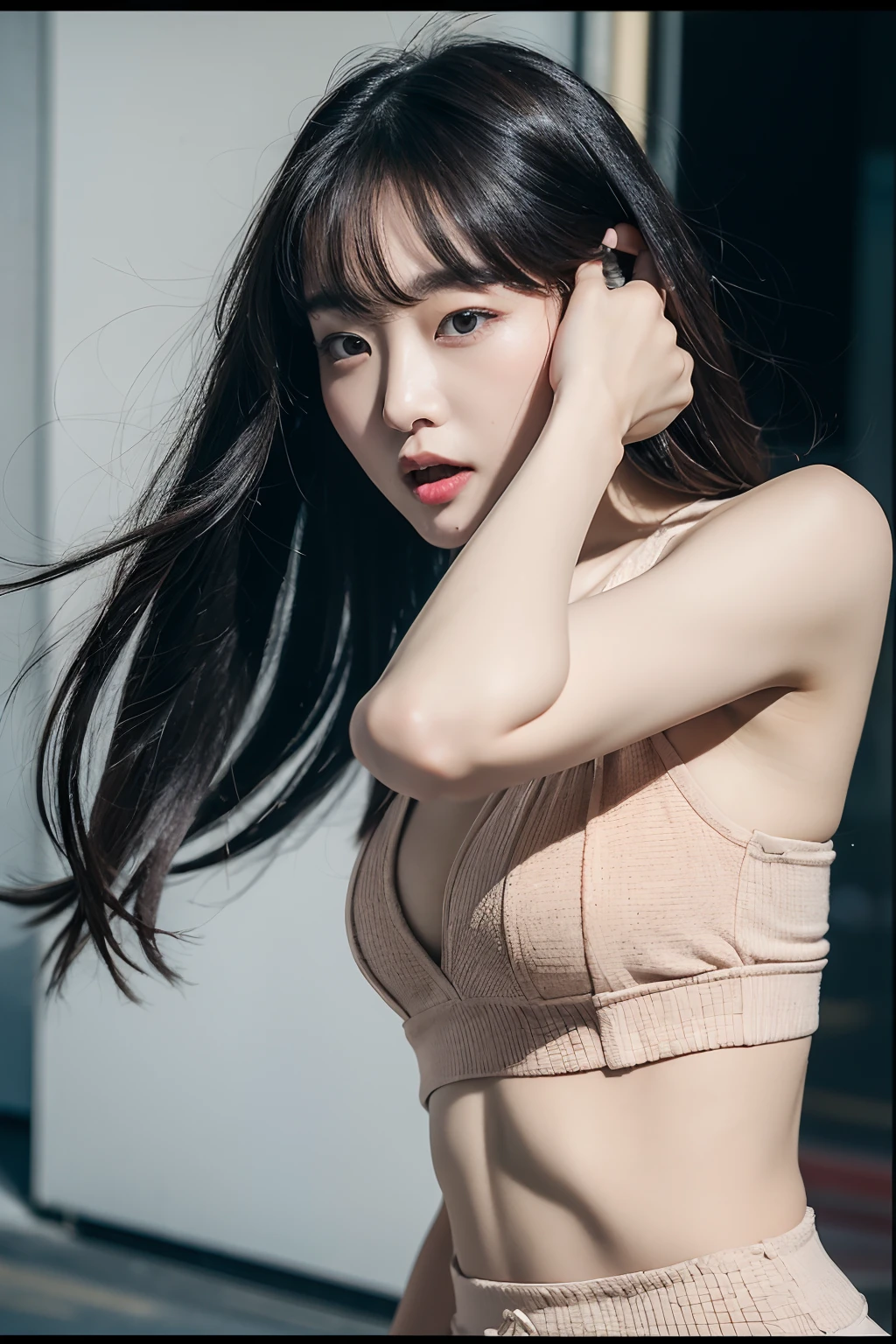(Ultra Real), (Illustration), (High Resolution), (8K), (Very Detailed), (Best Illustration), (Beautiful Detailed Eyes), (Best Quality), (Ultra Detailed), (Masterpiece), (Wallpaper), (Detailed Face), Night Up Upper Body,Armpits, Ice Cream,Short Hair,Solo,Simple White Tank Top Girl, Sweaty, Japan Person, Big Tits, (Camel Toe)
